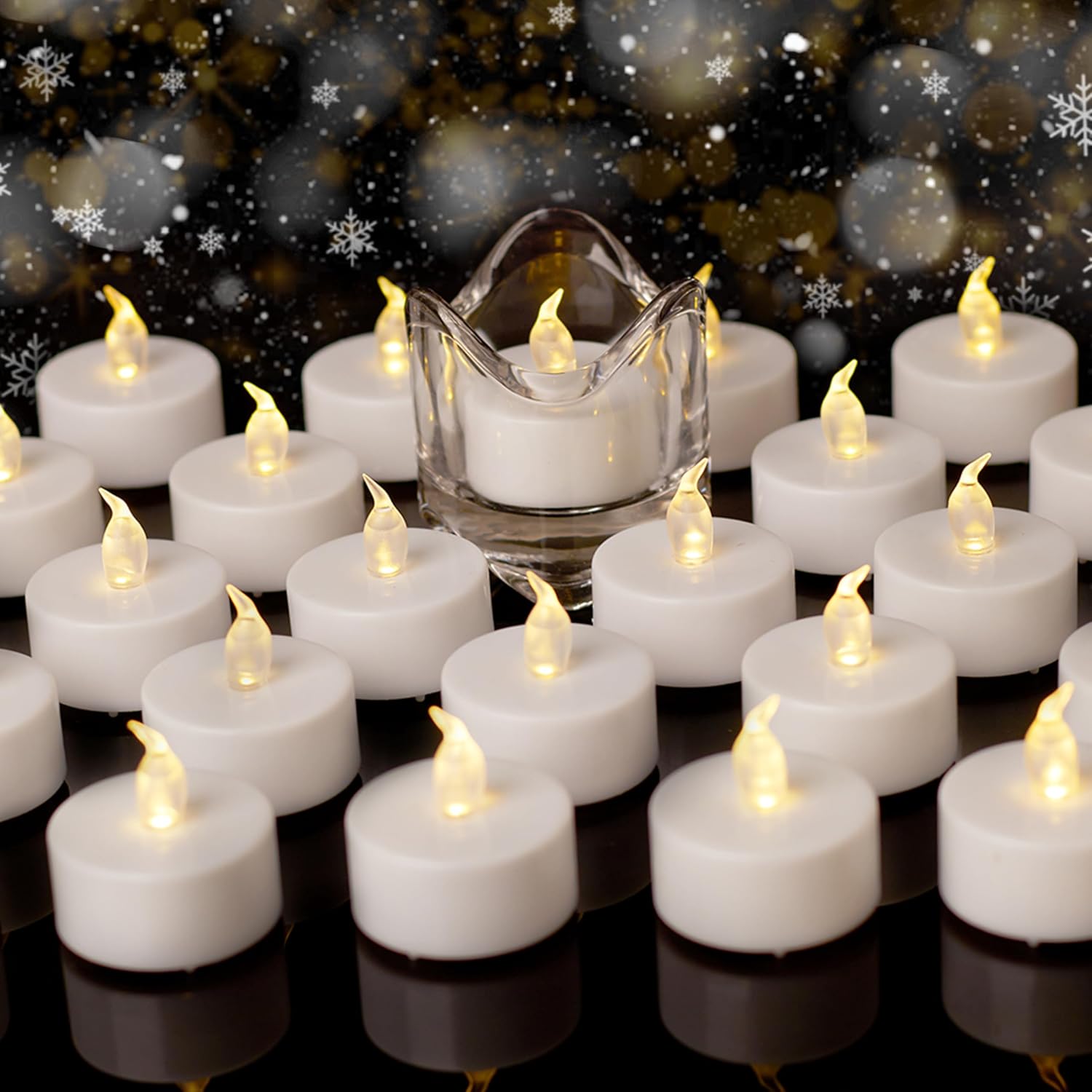 Detalle de Auralome Flickering Tea Lights, 100-pack LED