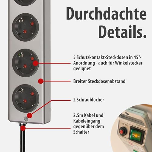 Detalle de Brennenstuhl Super-Solid 5-fach Steckdosenleiste mit Überspannungsschutz