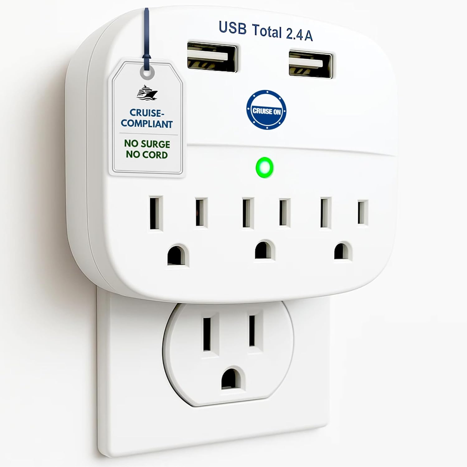 Detalle de Cruise Approved Power Strip - Non Surge Protector with 2 USB Outlets and 3 AC Ports
