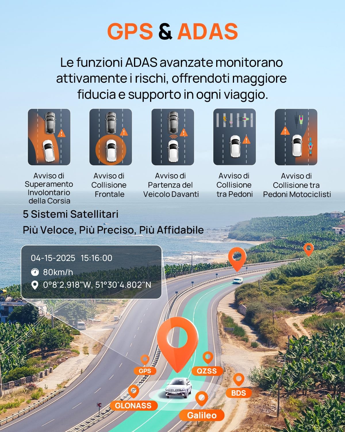 Detalle de 70mai A800SE Dashcam 4K+1080P GPS WiFi, doppia telecamera anteriore/retrocamera con schermo 3" e ADAS