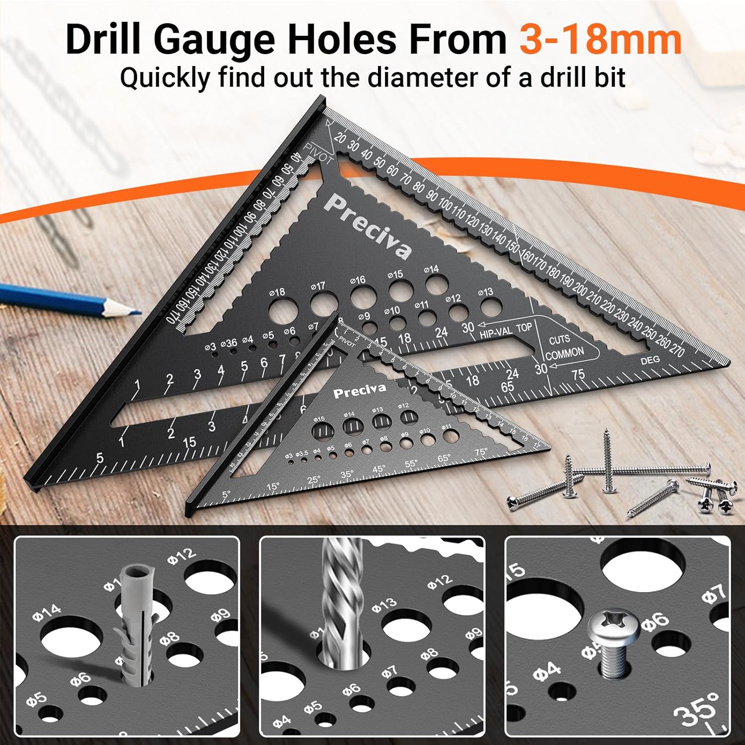 Detalle 1 de Preciva Zimmermannswinkel Set für 18 cm