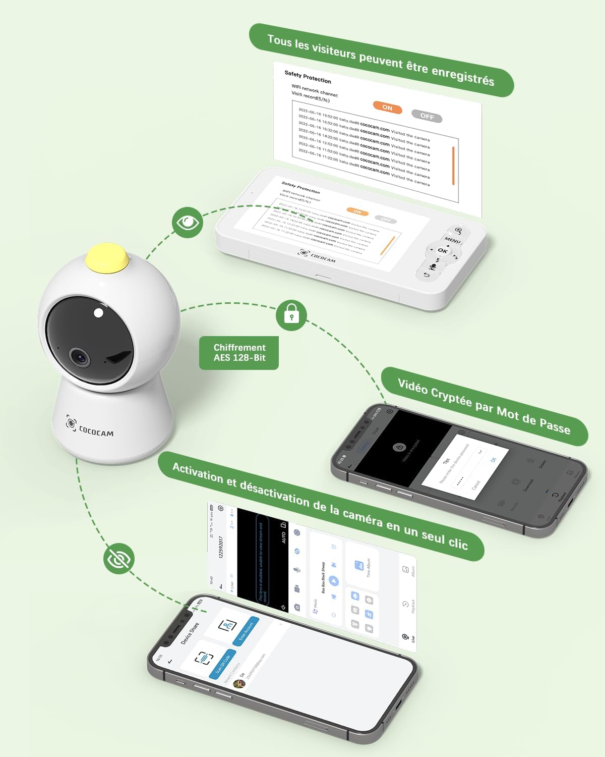 Thumbnail 3 de COCOCAM 2K 4MP IA Babyphone Camera avec écran 5'' – Surveillance intelligente du bébé