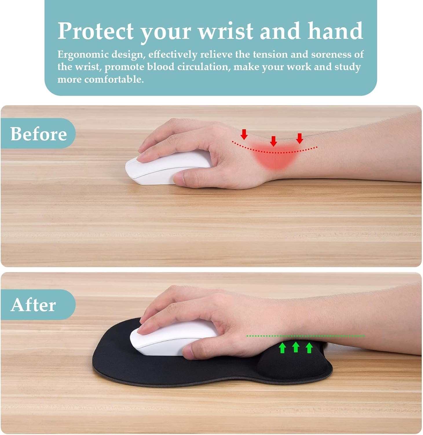 Thumbnail 5 de EooCoo EC88T Mouse Mat with Wrist Support, Black, Washable Non-Slip Surface