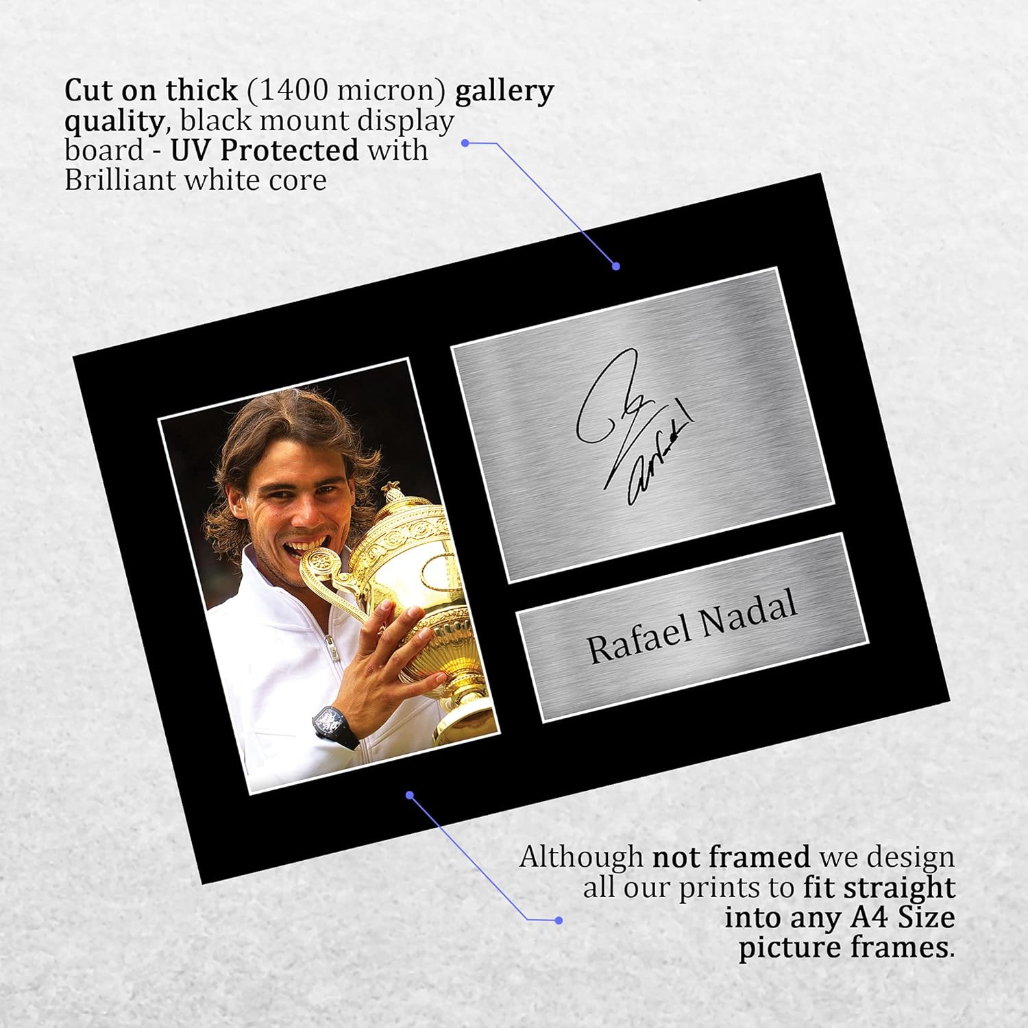 Thumbnail 2 de Rafael Nadal US Open gift A4 printed autograph picture from HWC Trading (unframed, mounted on matt board)