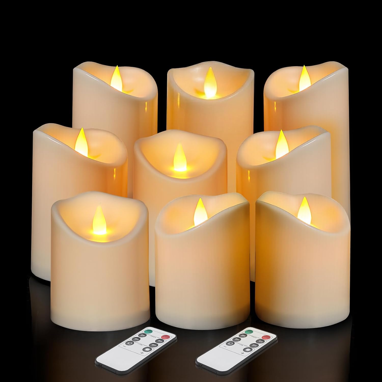 Detalle de Artmarry AM-XKSJ-301 Flameless LED Pillar Candles, 9-Pack, Ivory