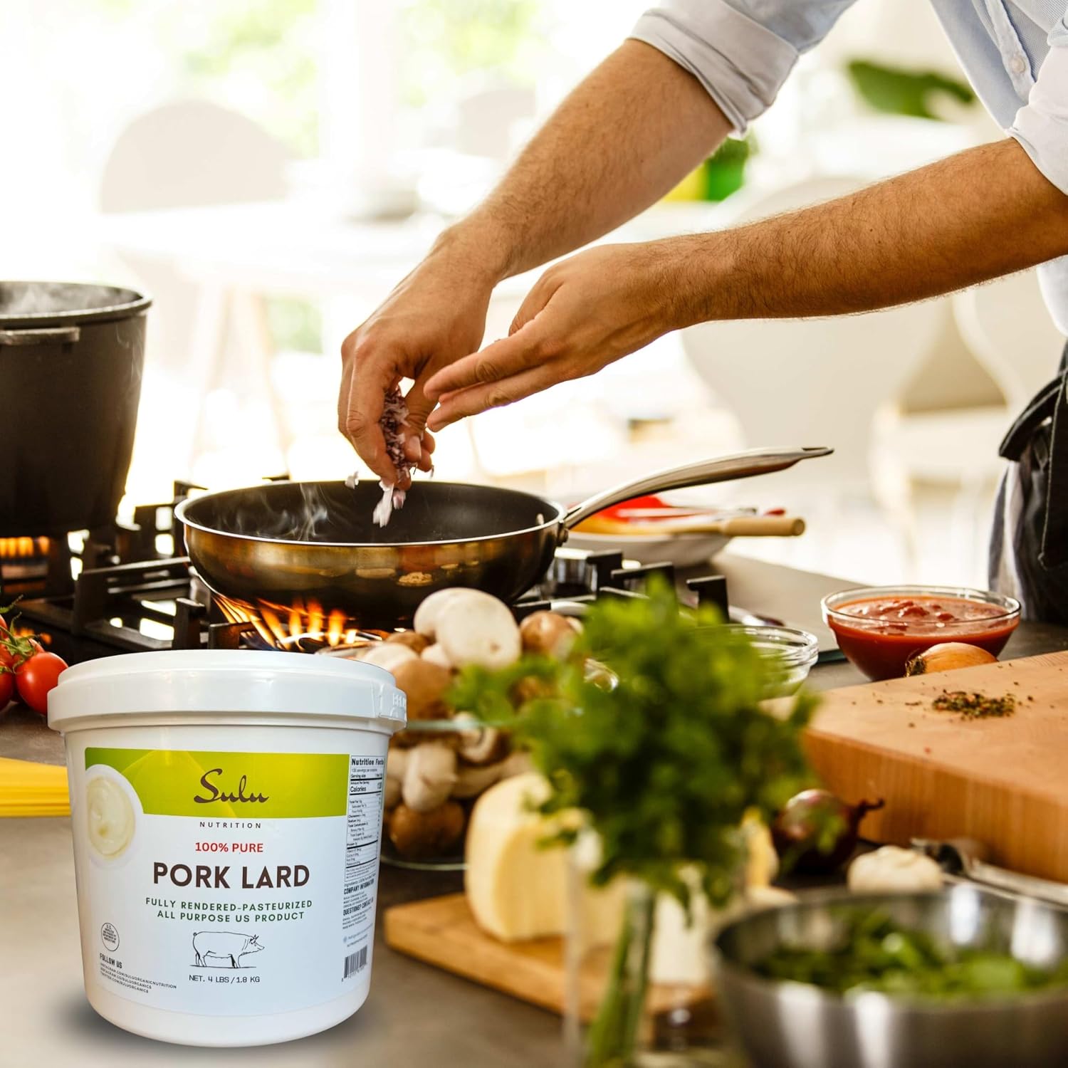 Detalle de SULU ORGANICS 4 LBS Fully Rendered Pork Lard for Frying and Baking