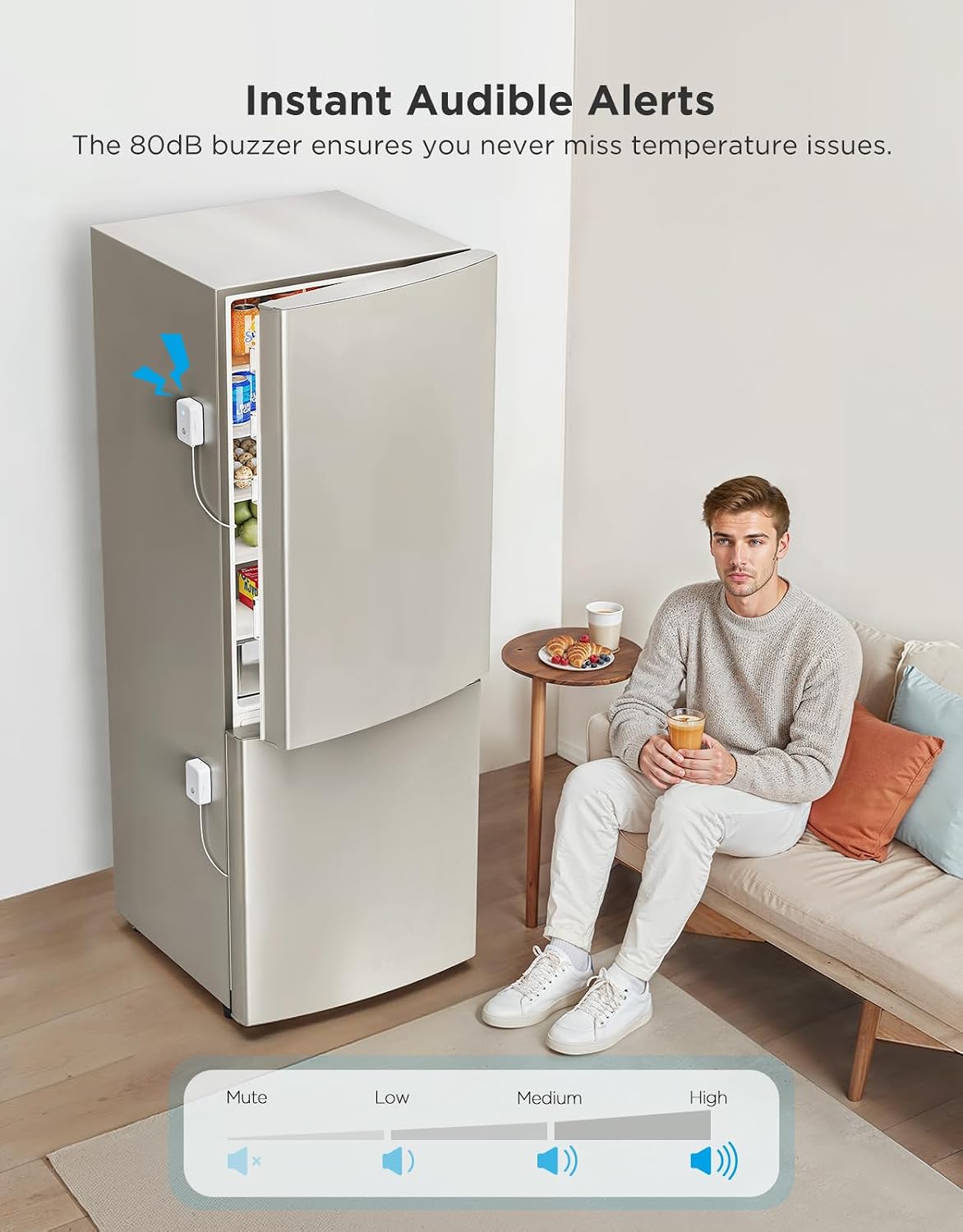 Detalle 2 de GoveeLife H5111 WiFi Refrigerator Thermometer with Alarm, App Alerts & Gateway