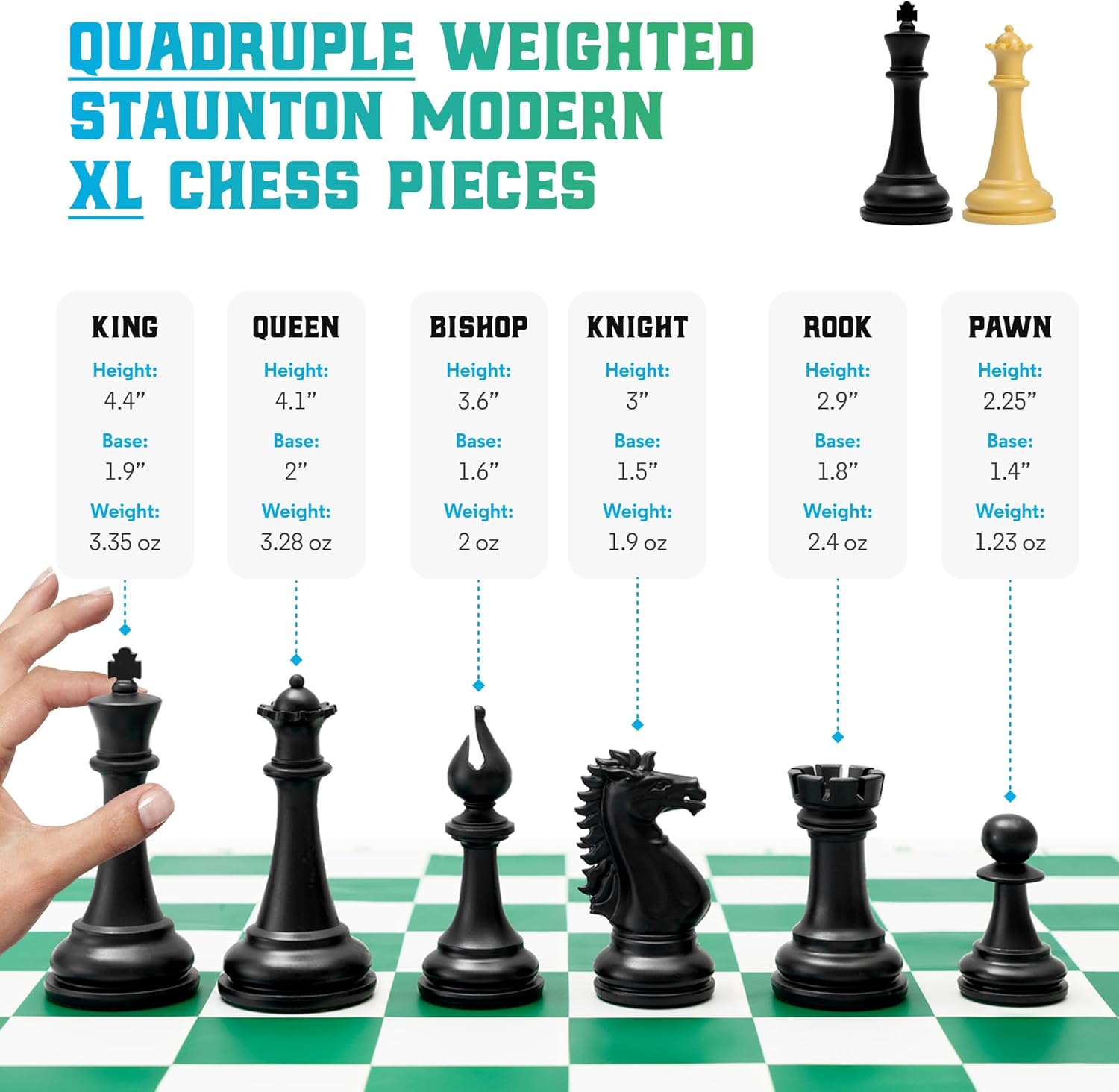 Detalle 2 de Best Chess Set Ever 4X Tournament Modern Chess Set with Weighted Staunton Pieces