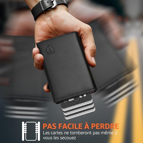 Thumbnail 5 de Portefeuille Homme TE EHON en Cuir – Pop Up RFID, 10,1 x 7 x 2,5 cm, Noir/Orange