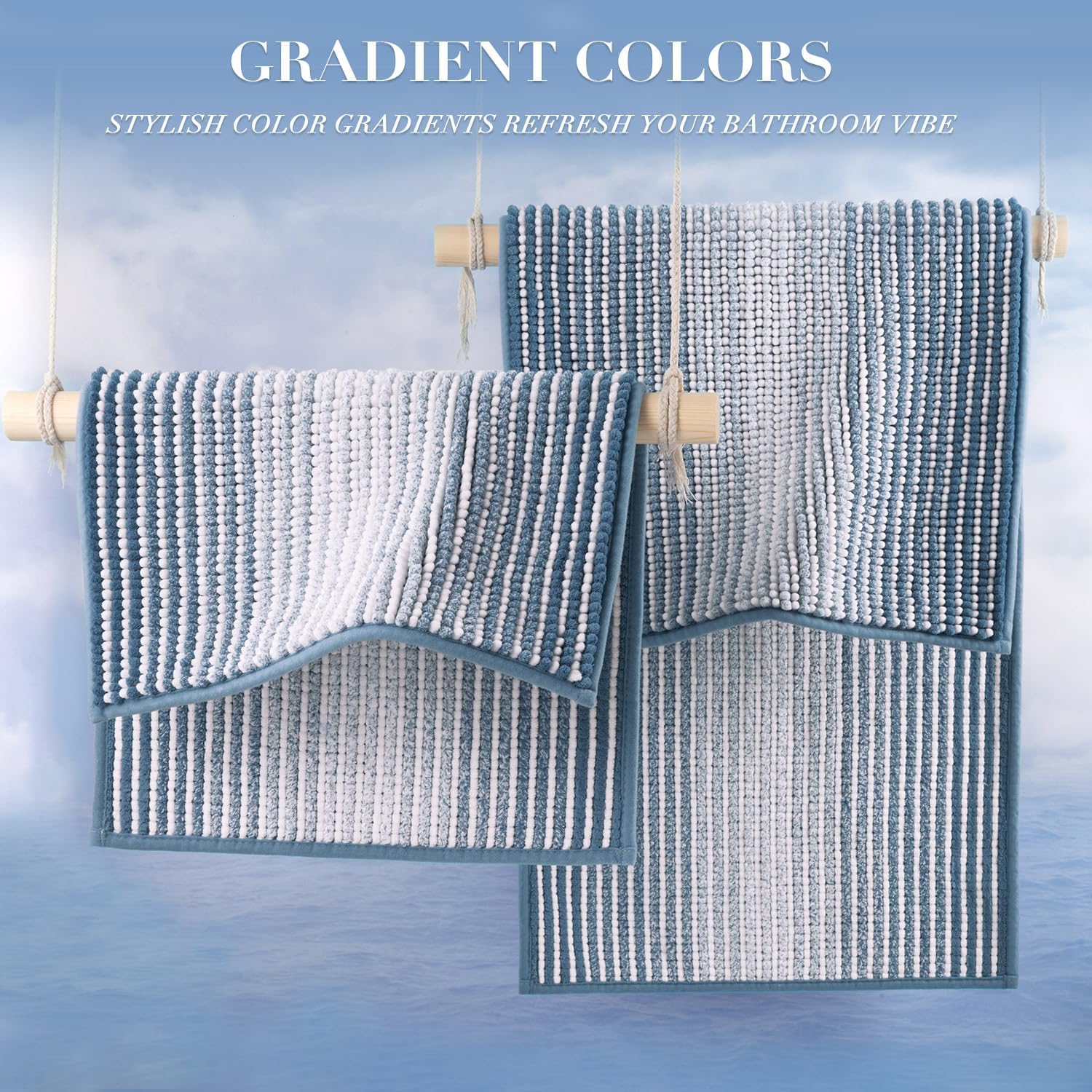 Thumbnail 3 de BSICPRO 2-Piece Thick Chenille Bath Rugs Set (Fog Blue) — 20" x 47" and 16" x 24