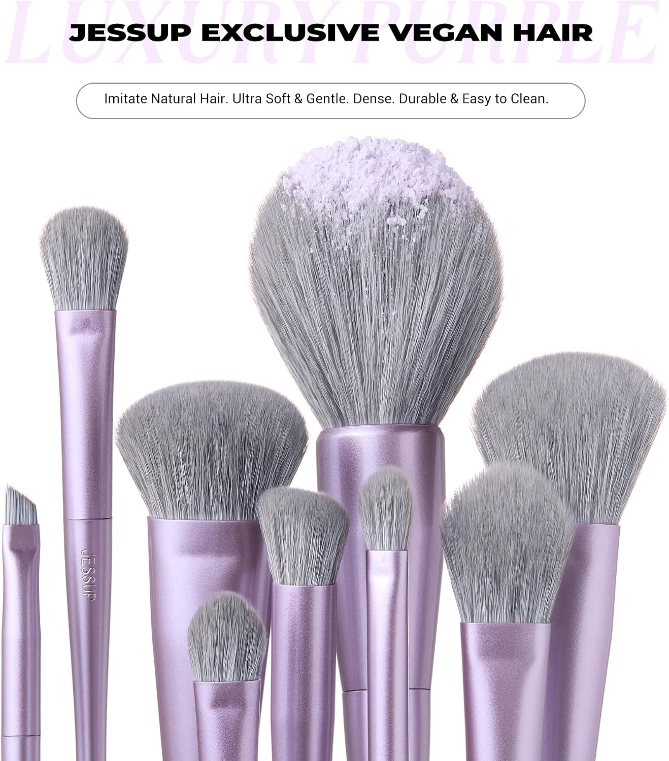 Detalle de Jessup Pennelli Makeup Up Set 14 pezzi: pennelli vegani di lusso per viso e occhi