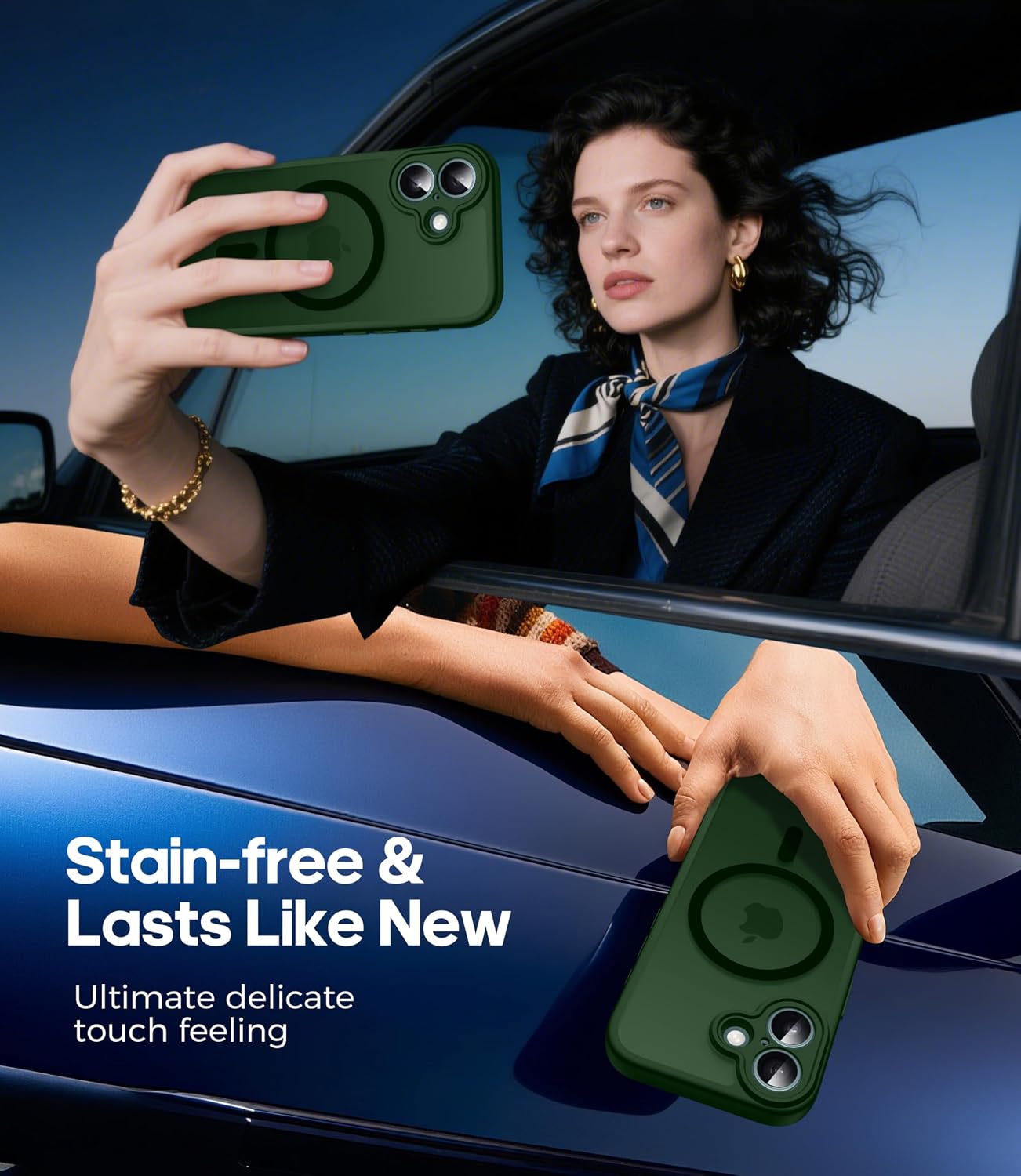 Detalle 2 de FLLAO for iPhone 16 Case with Mag-safe and 2x Glass Screen Protector – Slim Green Bumper