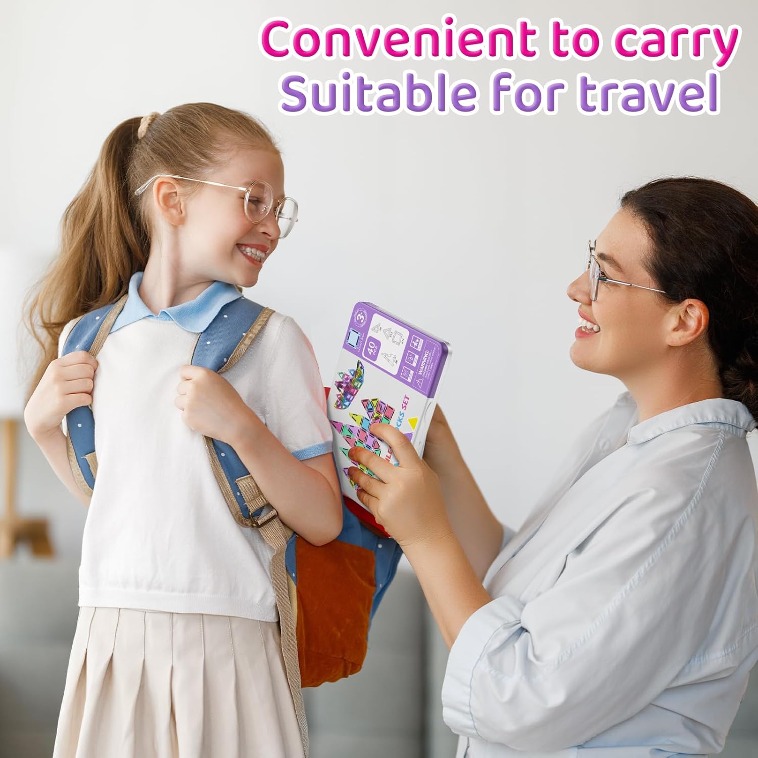 Detalle de Magnetische Fliesen – 40-teiliges Reise-Set mit Metallbox, mini Magnetbausteine für unterwegs (Alter 3+)