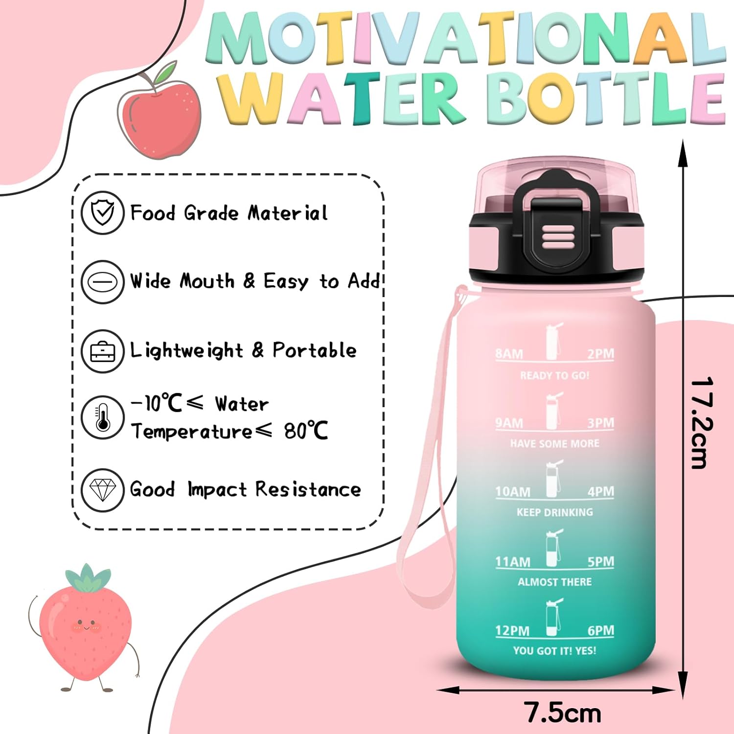 Detalle de Botella de agua infantil Niños 500ml con pajita y seguro💧