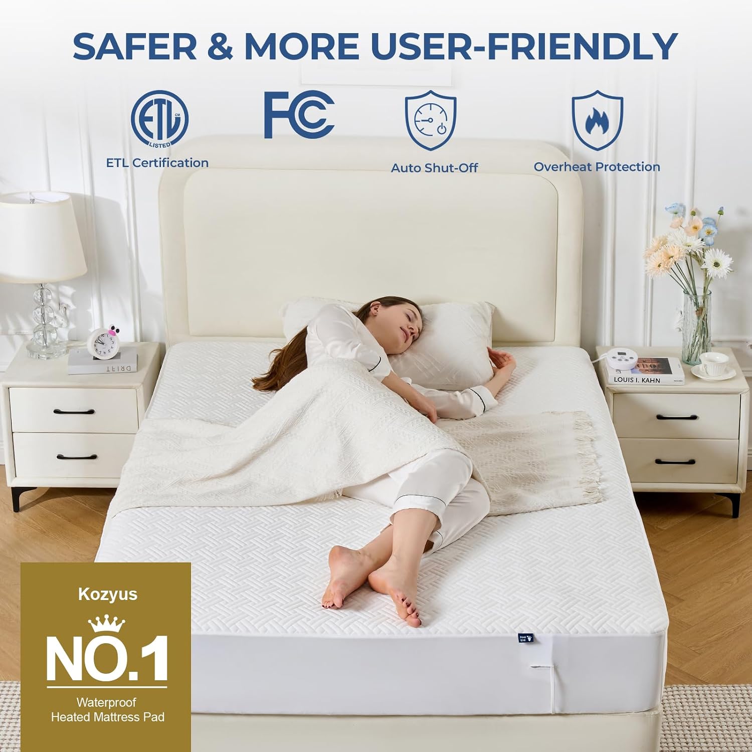 Thumbnail 1 de Kozyus KOTWWA3975 Waterproof Heated Mattress Pad, Twin, 10 Heat Settings