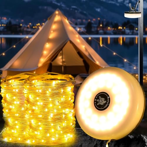 Detalle de GCCATE Camping String Lights, 10M USB Rechargeable 3-in-1 Lantern with 8 Modes