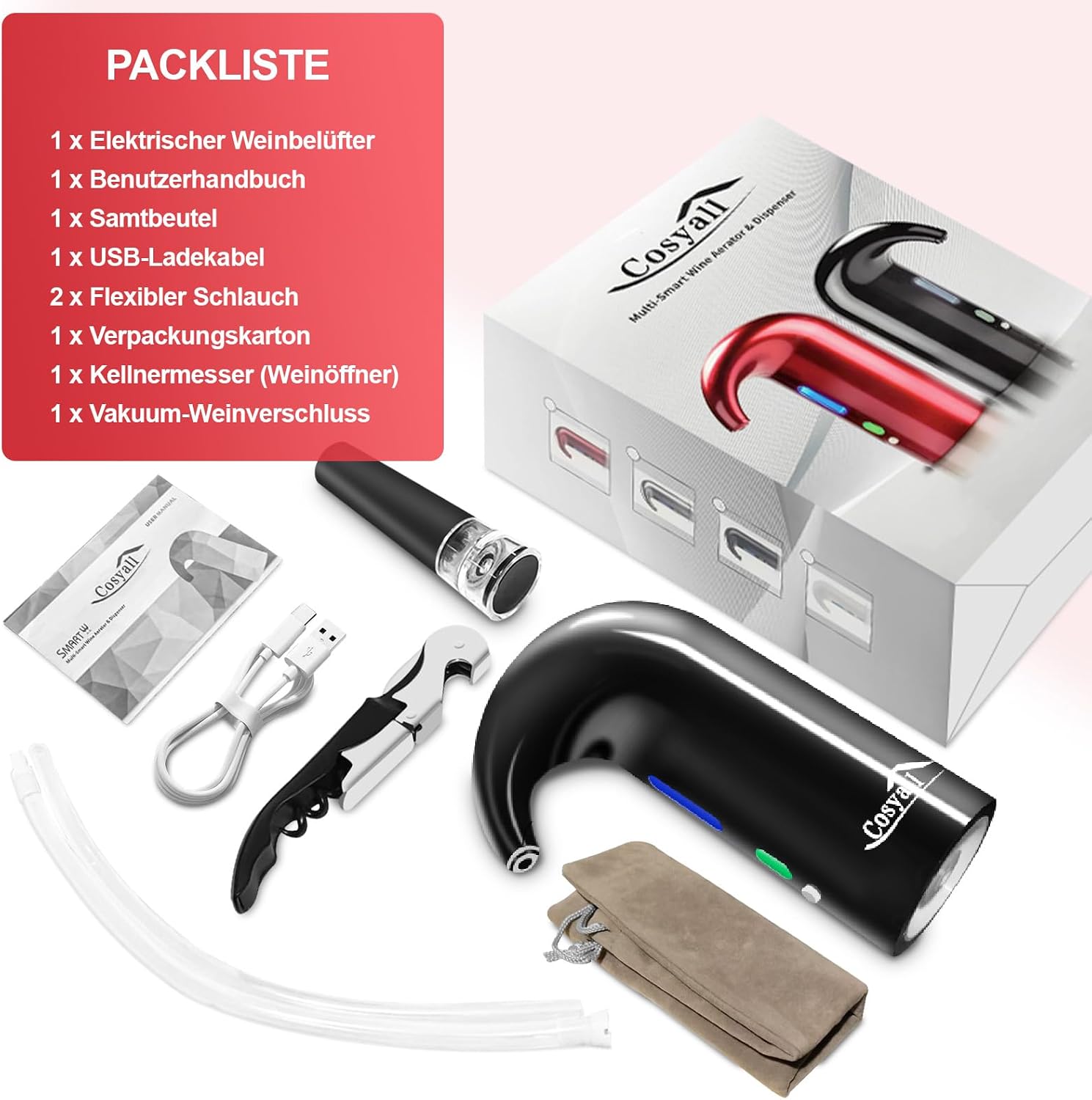 Detalle 2 de Cosyall Elektrischer Wein Dekanter mit 6,5 cm