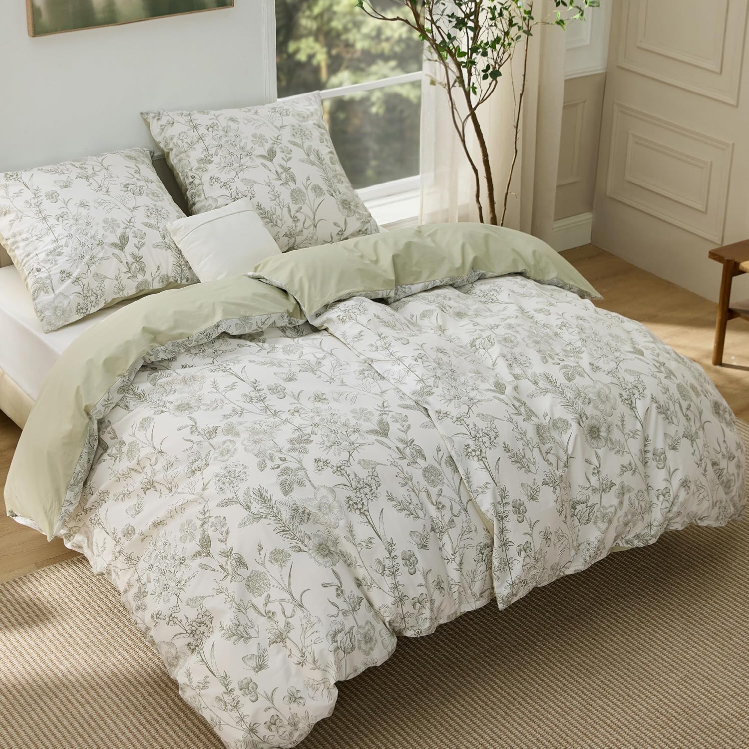 Detalle de BEDSURE Bettwäsche 135x200 cm, 4-teilig – Baumwolle, 2 Bettbezüge + 2 Kissenbezüge, Wendepailletten-Design mit Reißverschluss