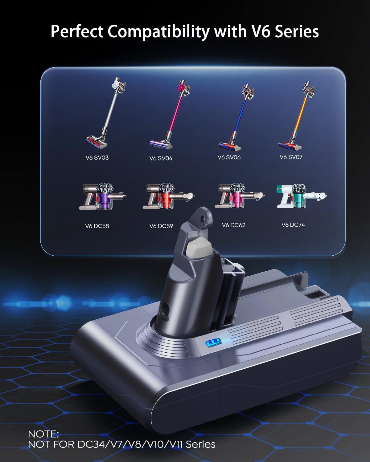 Thumbnail 1 de FlylinkTech 8000mAh Dyson V6 Battery Replacement for V6 & DC Series (compatible with SV03–SV09, DC58–DC74)