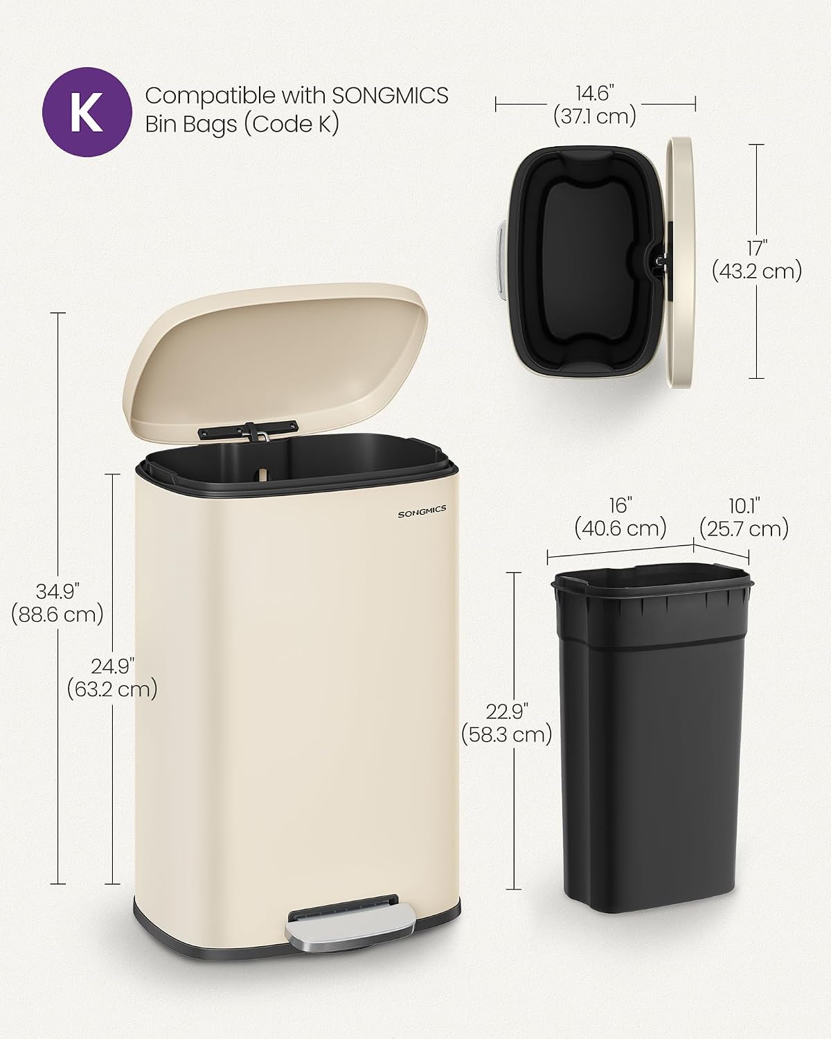 Thumbnail 6 de SONGMICS Kitchen Bin 50 L pedal bin