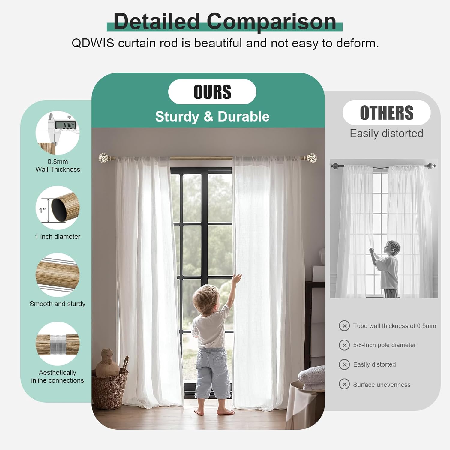 Thumbnail 2 de QDWIS Boho Wood Curtain Rods 48-84 in ๐ช