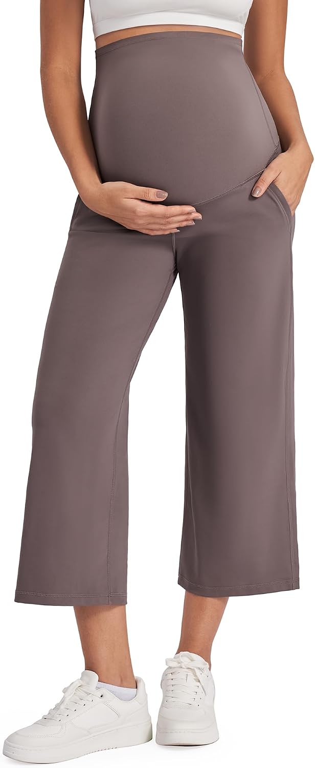 Detalle de G4Free Wide Leg Maternity Trousers Over The Belly Capri Yoga Pants with Pockets