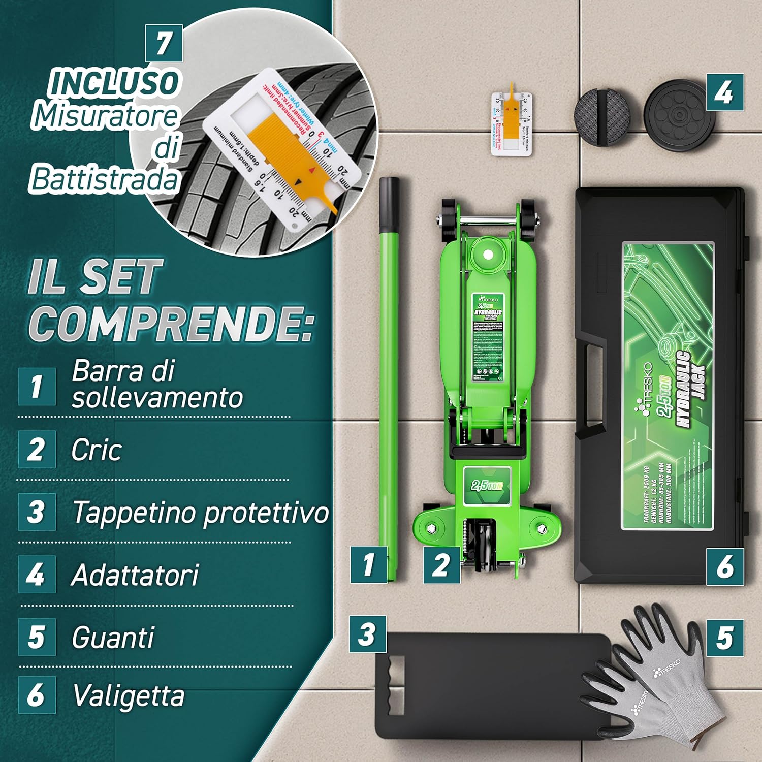 Thumbnail 5 de TRESKO Cric idraulico 2,5 tonnellate: elevazione 85–385 mm, robusto e manovrabile