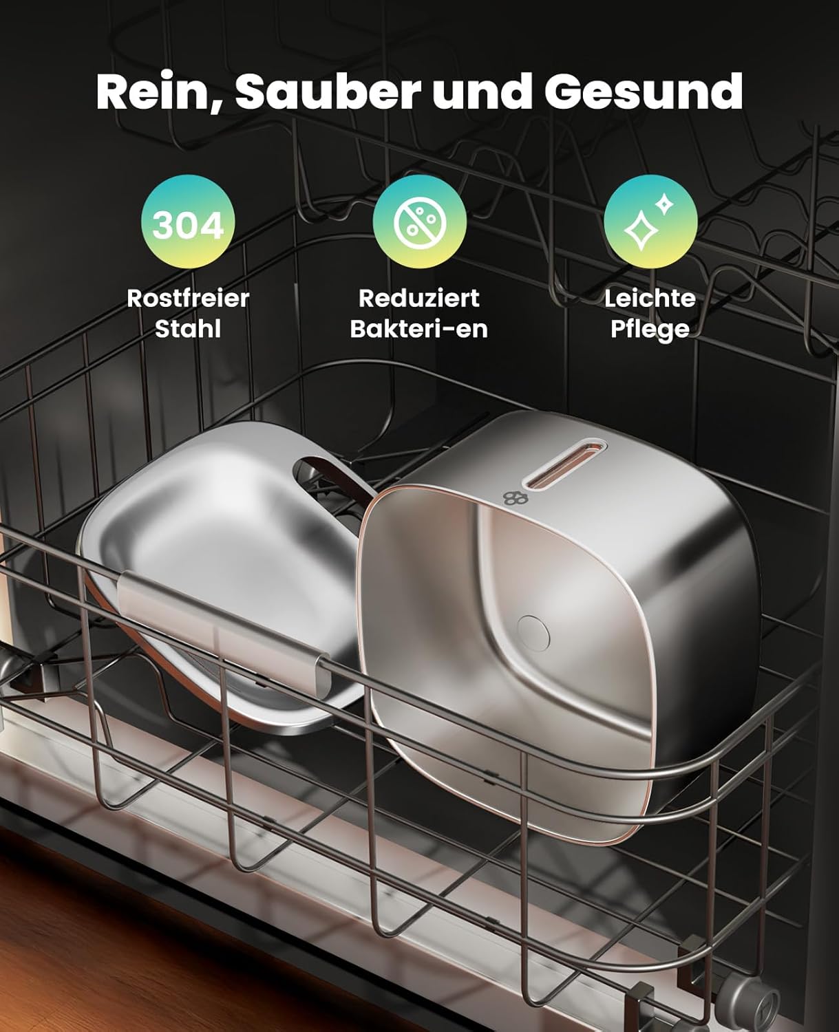 Detalle 2 de oneisall Katzenbrunnen Kabellos 3.5L – Edelstahl, 5000mAh, Bewegungsmelder, leise Pumpe
