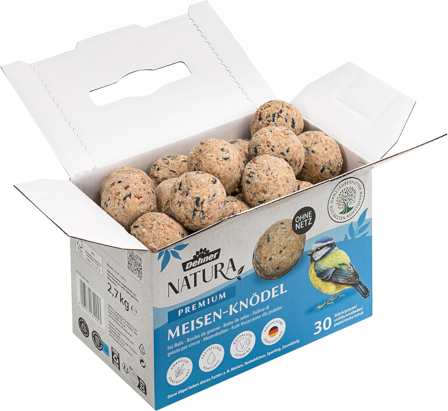 Thumbnail 1 de Dehner Natura Premium Meisenknödel ohne Netz – 30 Stück je 90 g, ganzjährig energiereiches Wildvogelfutter