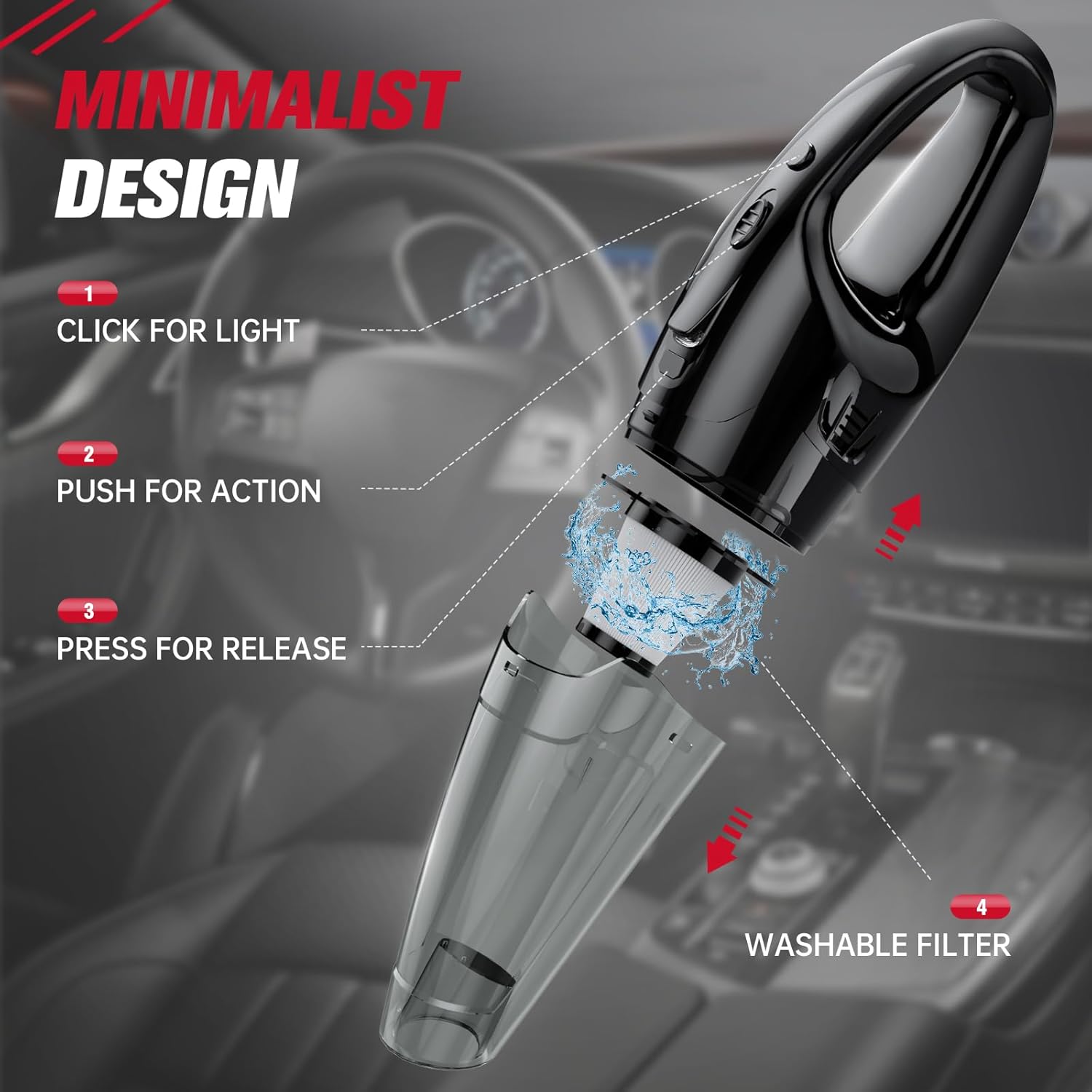 Thumbnail 6 de BSRCO Handheld Cordless Vacuum: Lightweight Car & Home Cleaner with LED, USB Charge, 25–30 Min Run Time