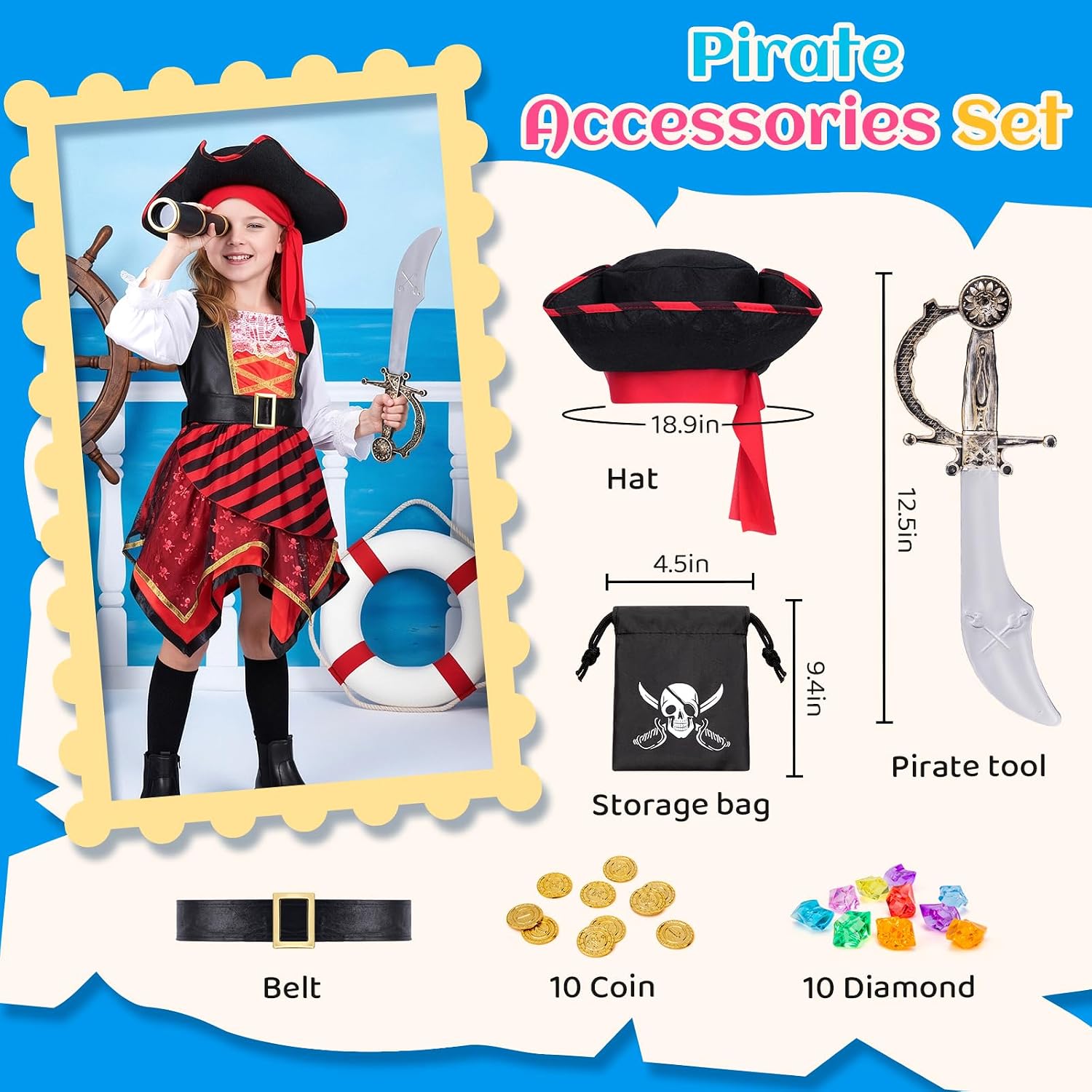 Thumbnail 1 de MELAND Pirate Costume Kids – Light-Up Fancy Dress (3–10 Years) for World Book Day and Adventures at Sea