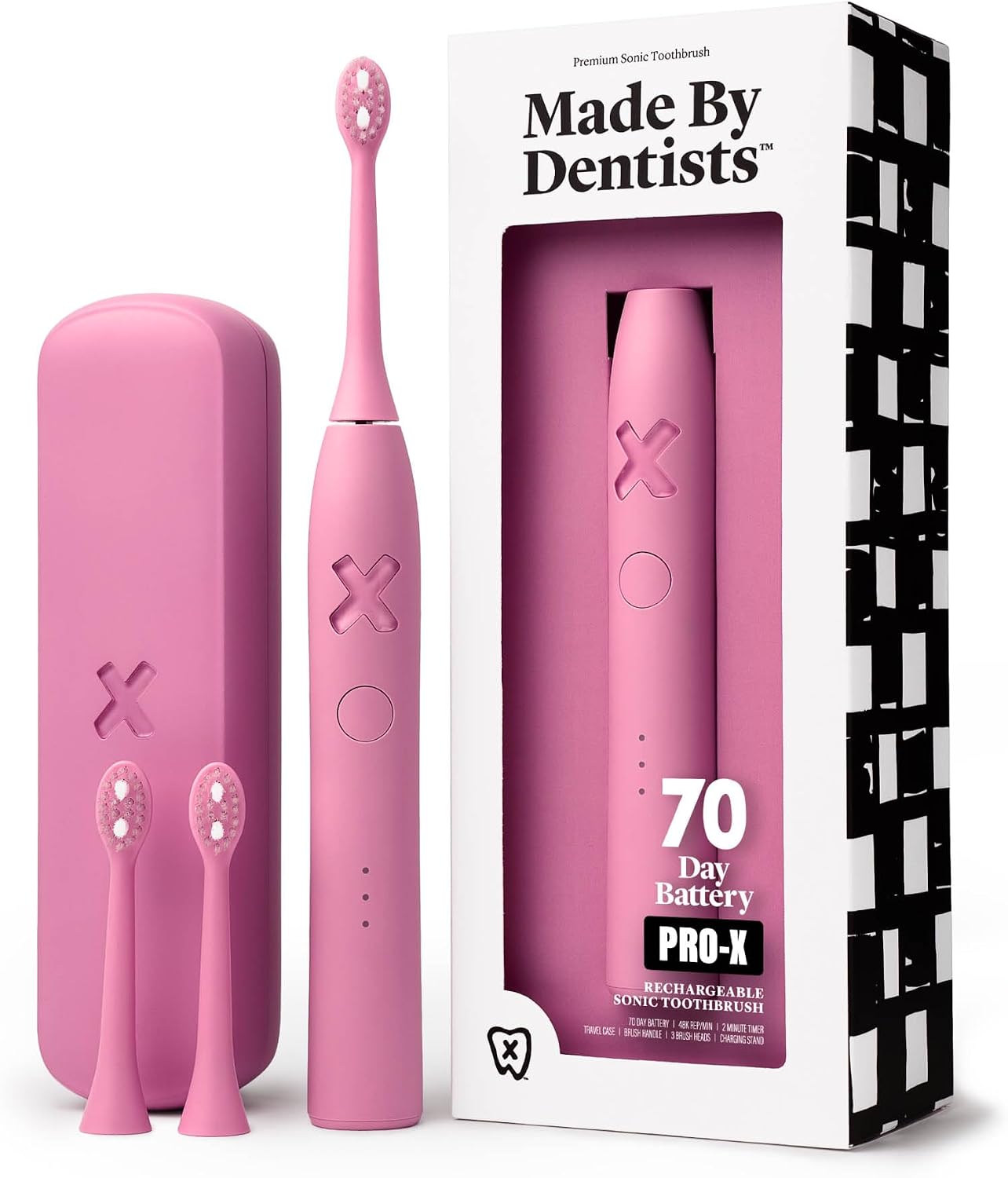 Imagen de Made by Dentists PRO-X Sonic Electric Toothbrush for Adults – 70-Day Battery, Whitening Mode, 3 Heads, Pink en OfertitasTOP