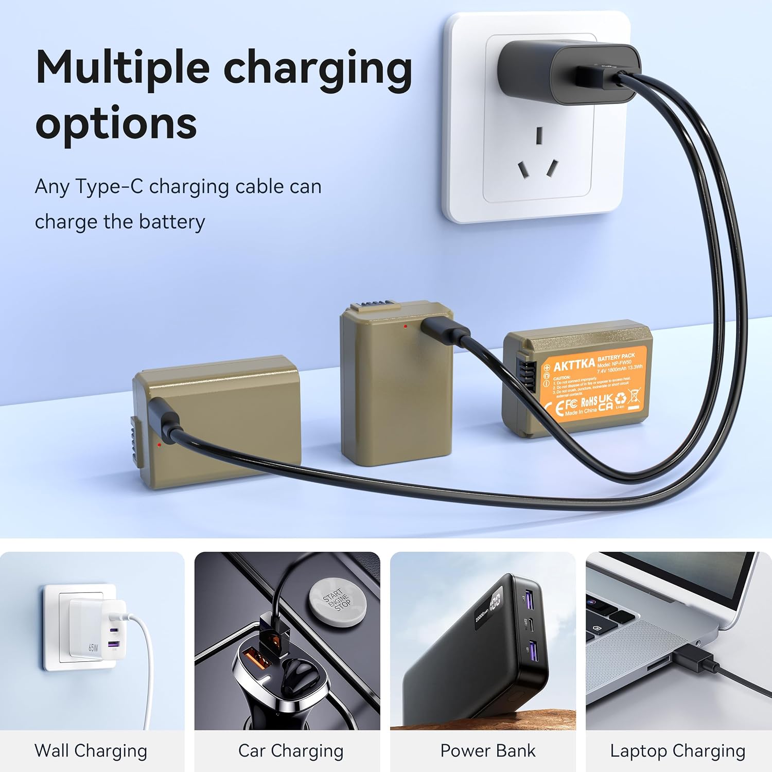 Thumbnail 3 de AKTTKA 3er-Pack NP-FW50 1800mAh USB-C