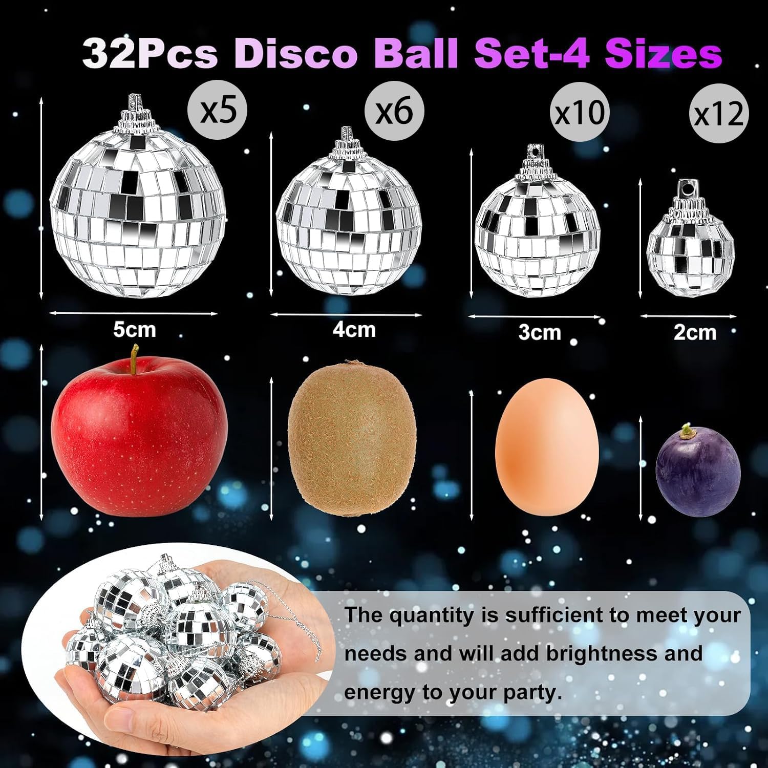 Detalle de Mobumeia 32 Teile Mini Discokugel Set – Deko Kugeln 2–5 cm