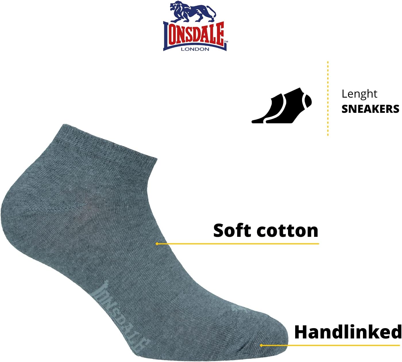 Thumbnail 1 de Lonsdale 6 Paia Calzini Corti Uomo Donna - Cotone Traspirante, Antiodore, Aderenza Ottimale