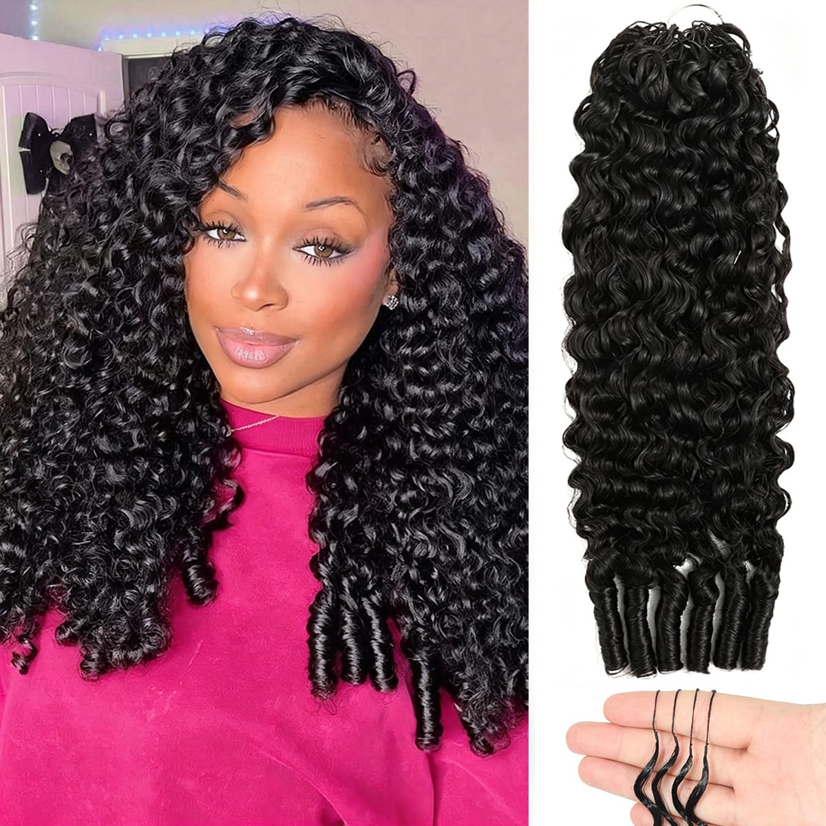 Detalle de Human Crochet Hair 20 Inch Burmese Curly, 60g Bundle — Knotless, Pre-Separated, Lightweight & Reusable