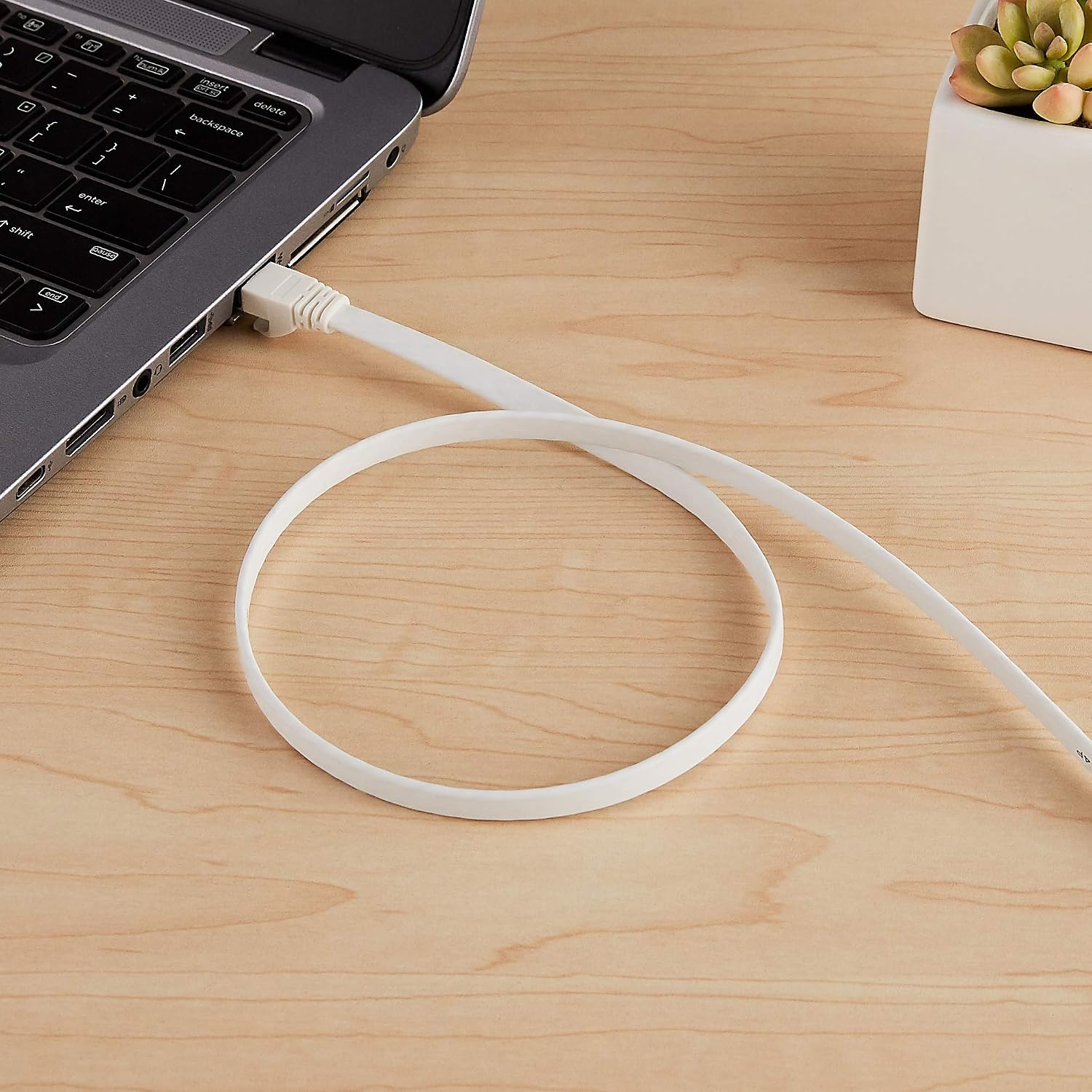 Detalle de Amazon Basics Cat 7 Flat Ethernet Cable (30.5 m) with wall clips for routers, PCs and gaming consoles