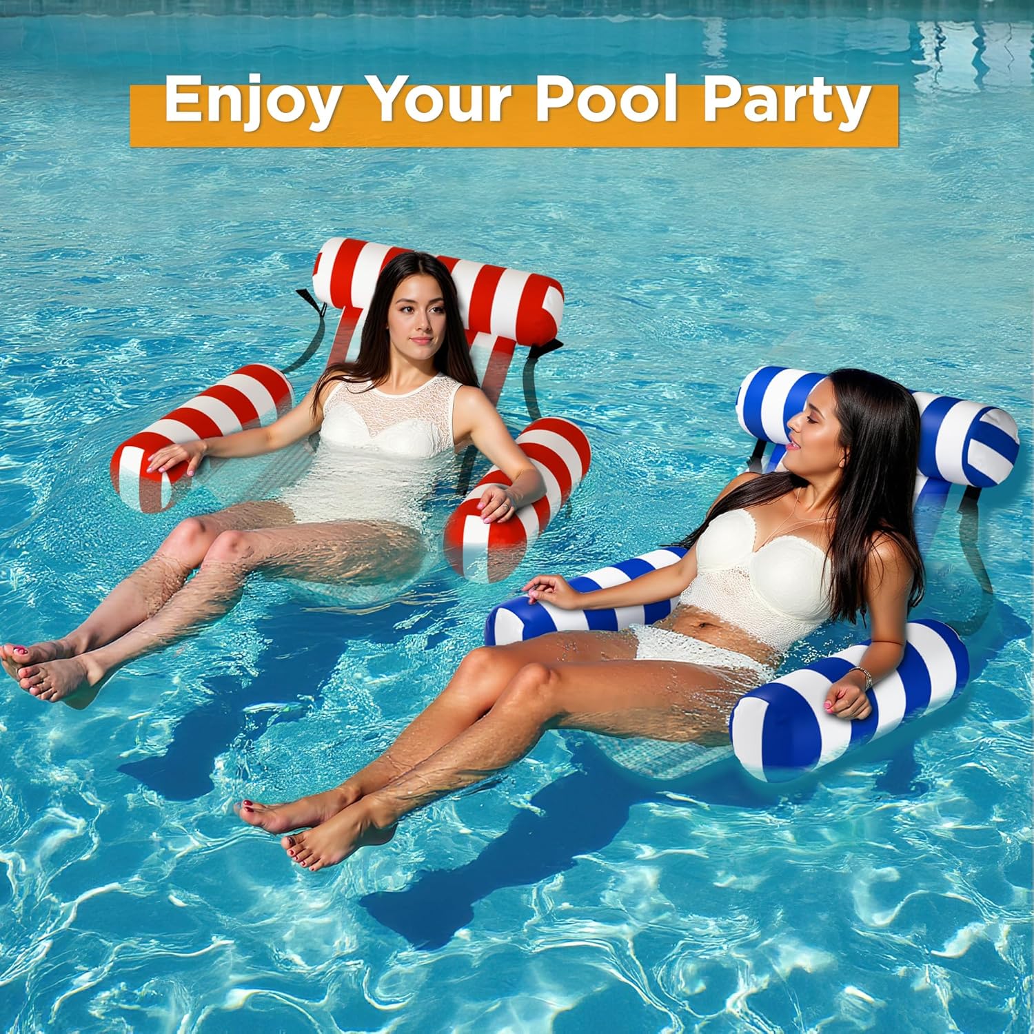 Thumbnail 6 de Funscape Pool Floats Chairs Adult, 2 Packs Heavy Duty Inflatable Lounges