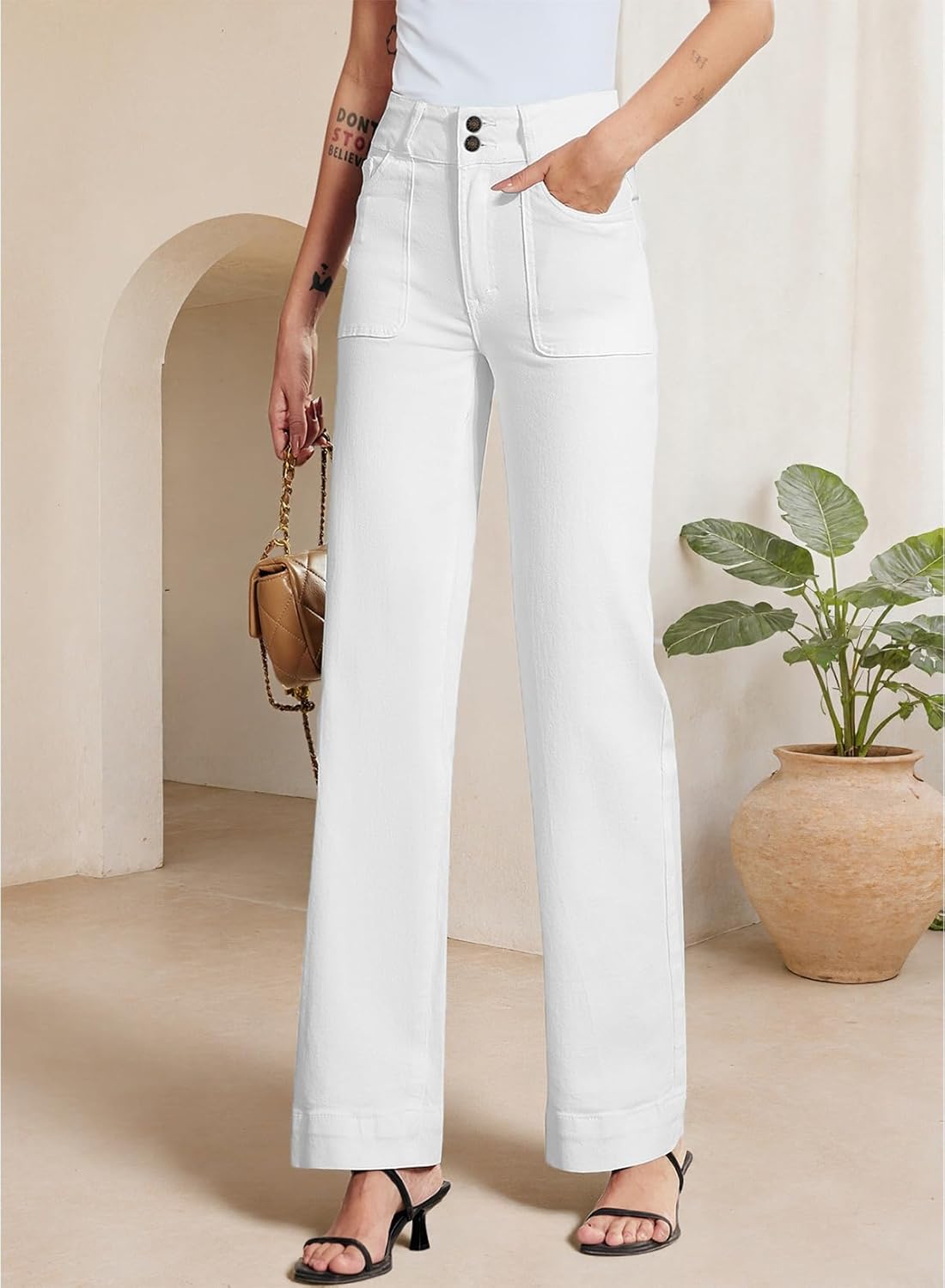 Thumbnail 2 de Sidefeel Women's Wide Leg Jeans with High Rise, Stretchy Tummy Control