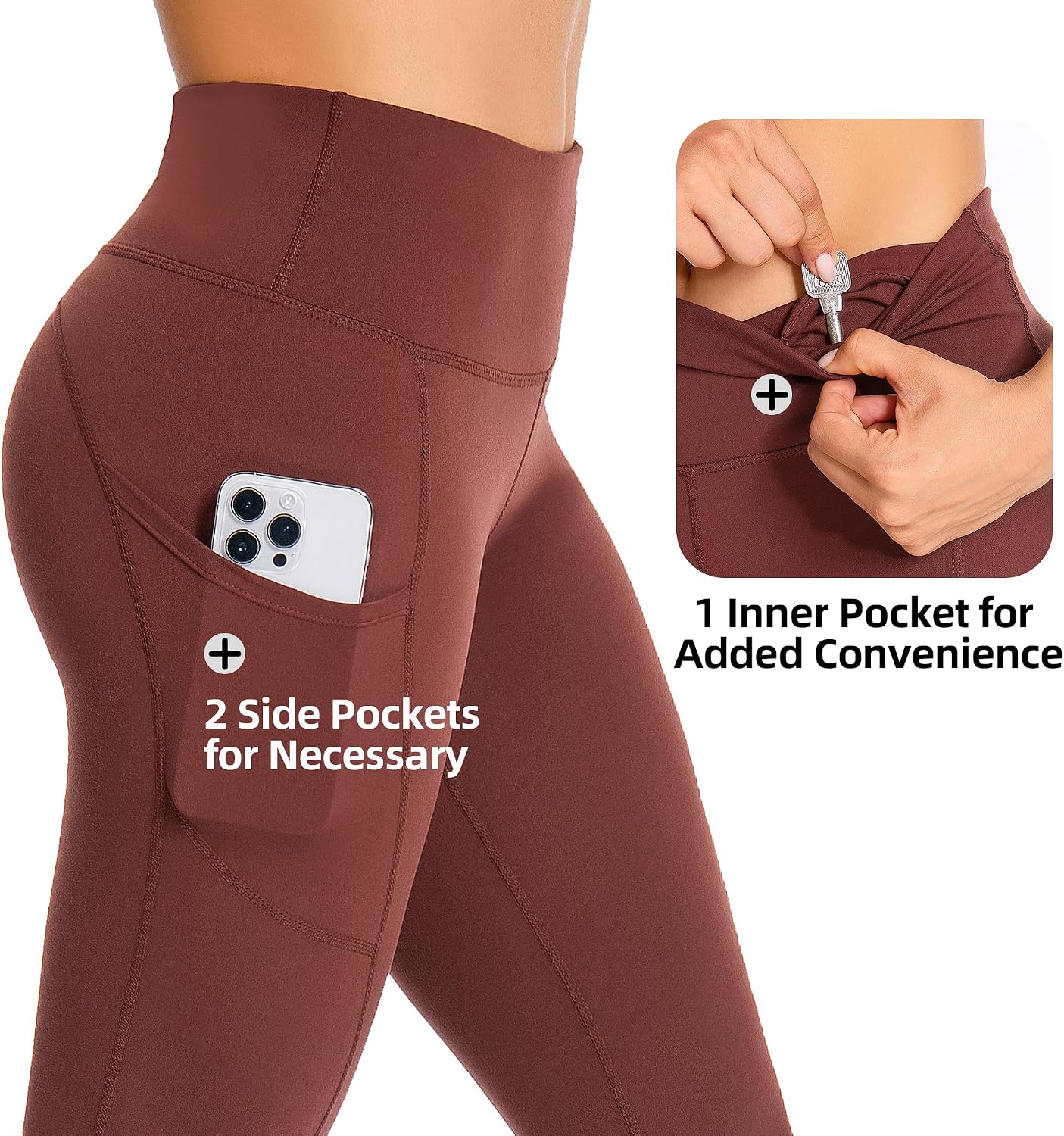 Detalle de GymCope women’s high-waisted yoga leggings with tummy control and pockets