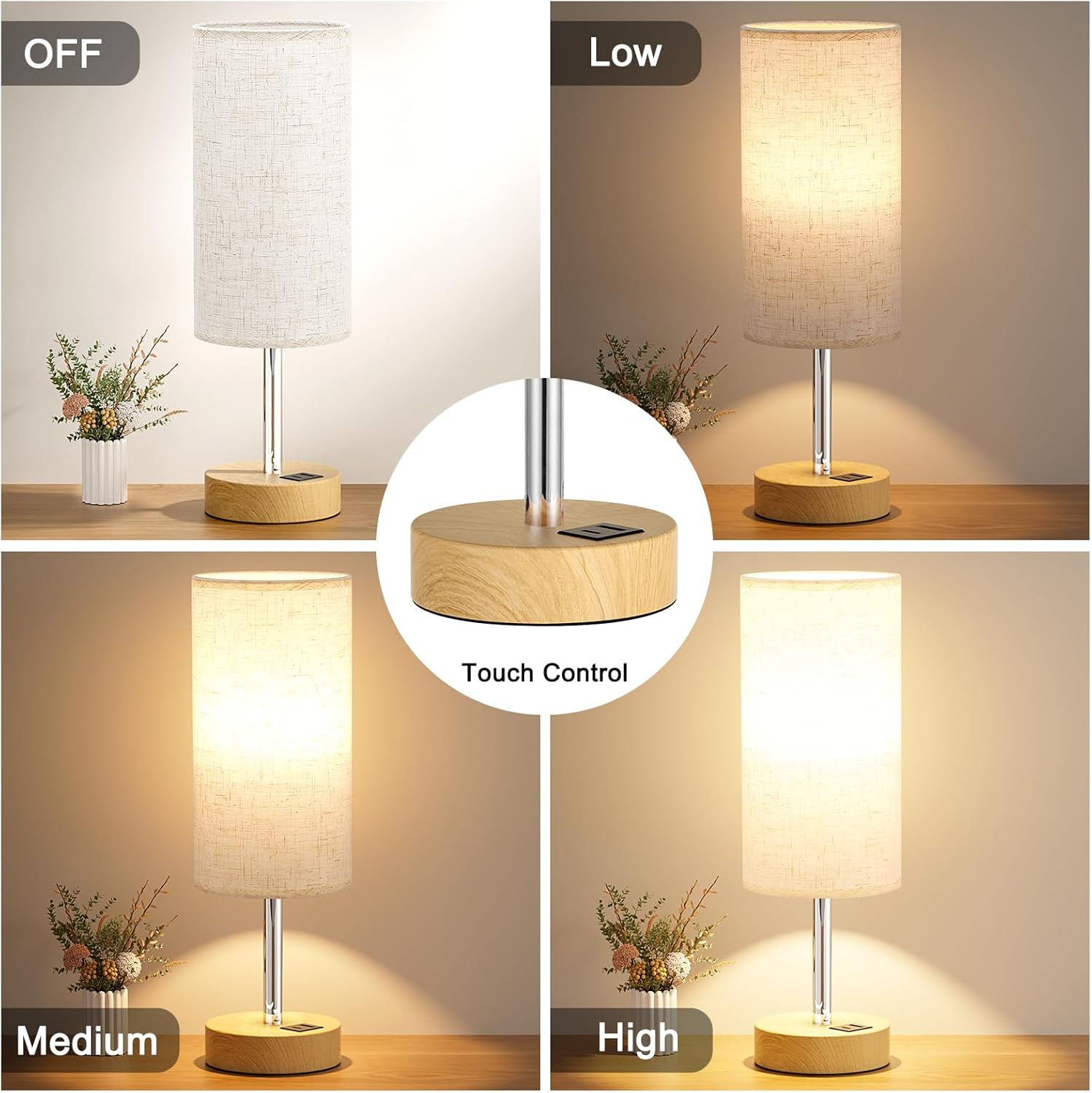 Thumbnail 1 de Aooshine Bedside Lamp USB A+C ports, dimmable