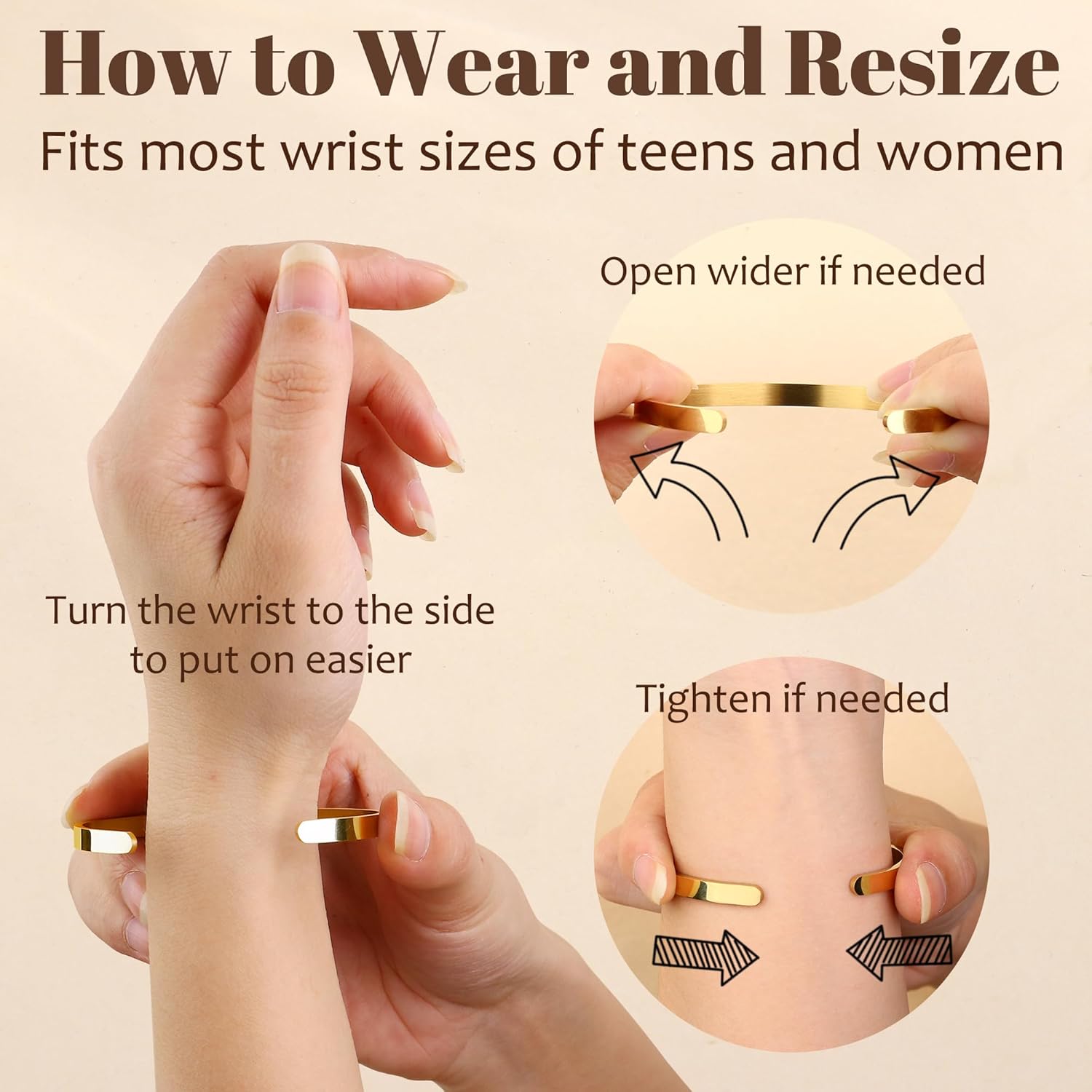 Thumbnail 1 de Finrezio Armband-Set Damen Gold 14K Vergoldet – Edelstahl, verstellbar, 3–5 Stück
