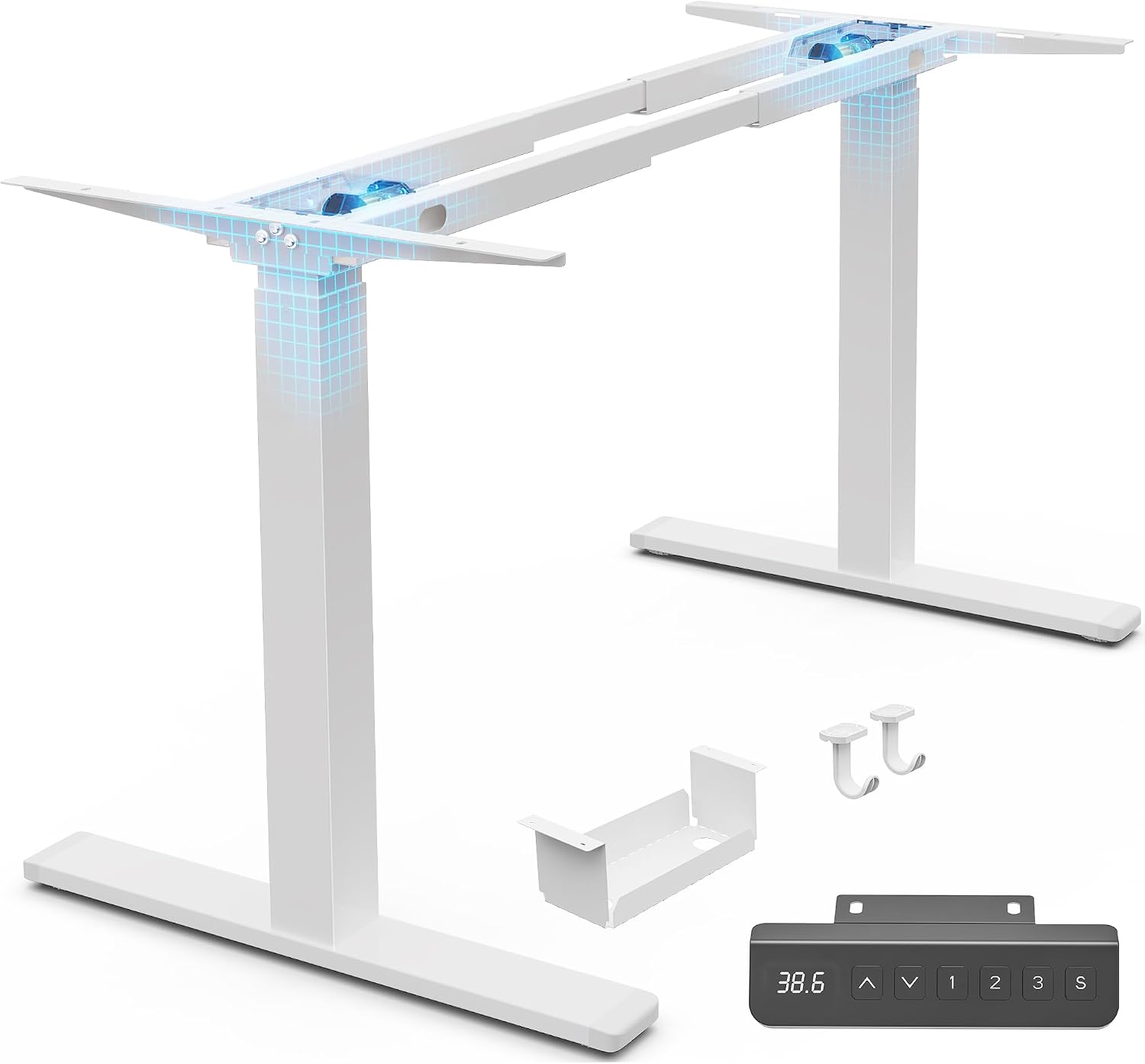 Detalle de Huuger Dual Motor Electric Standing Desk Frame, White Steel, 3 Height Presets