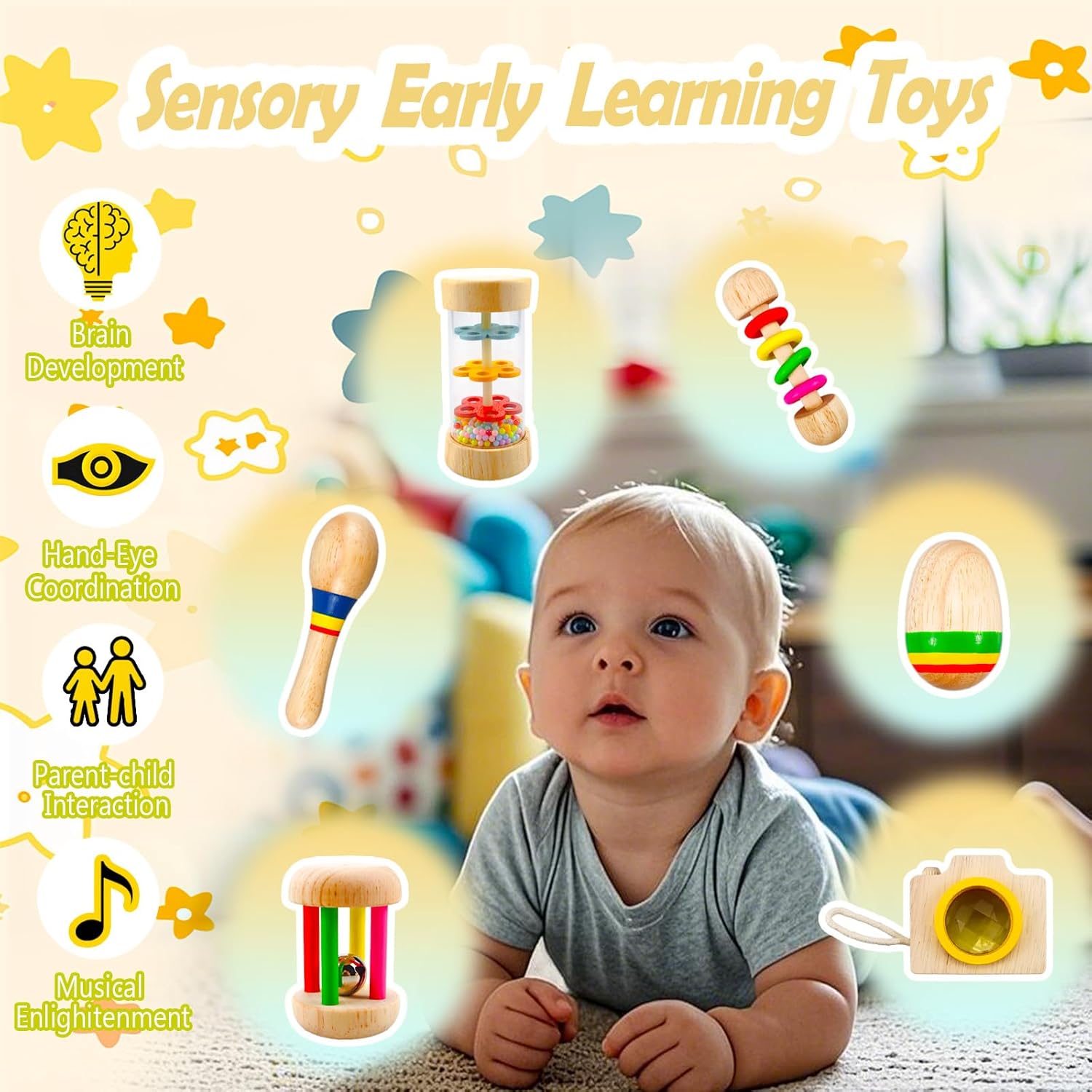 Thumbnail 4 de Wooden Montessori Sensory Rattle & Maracas Toys for 6–36 Months – Gifts for 1, 2 and 3 Year Old Baby Boy or Girl