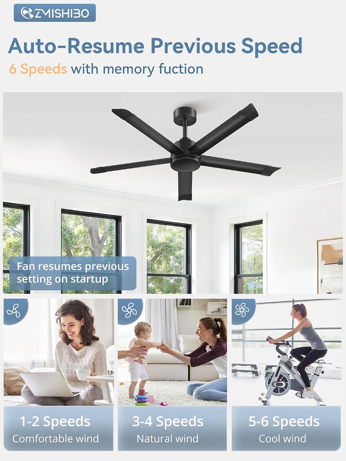 Detalle 1 de ZMISHIBO Ceiling Fan 52 Inch