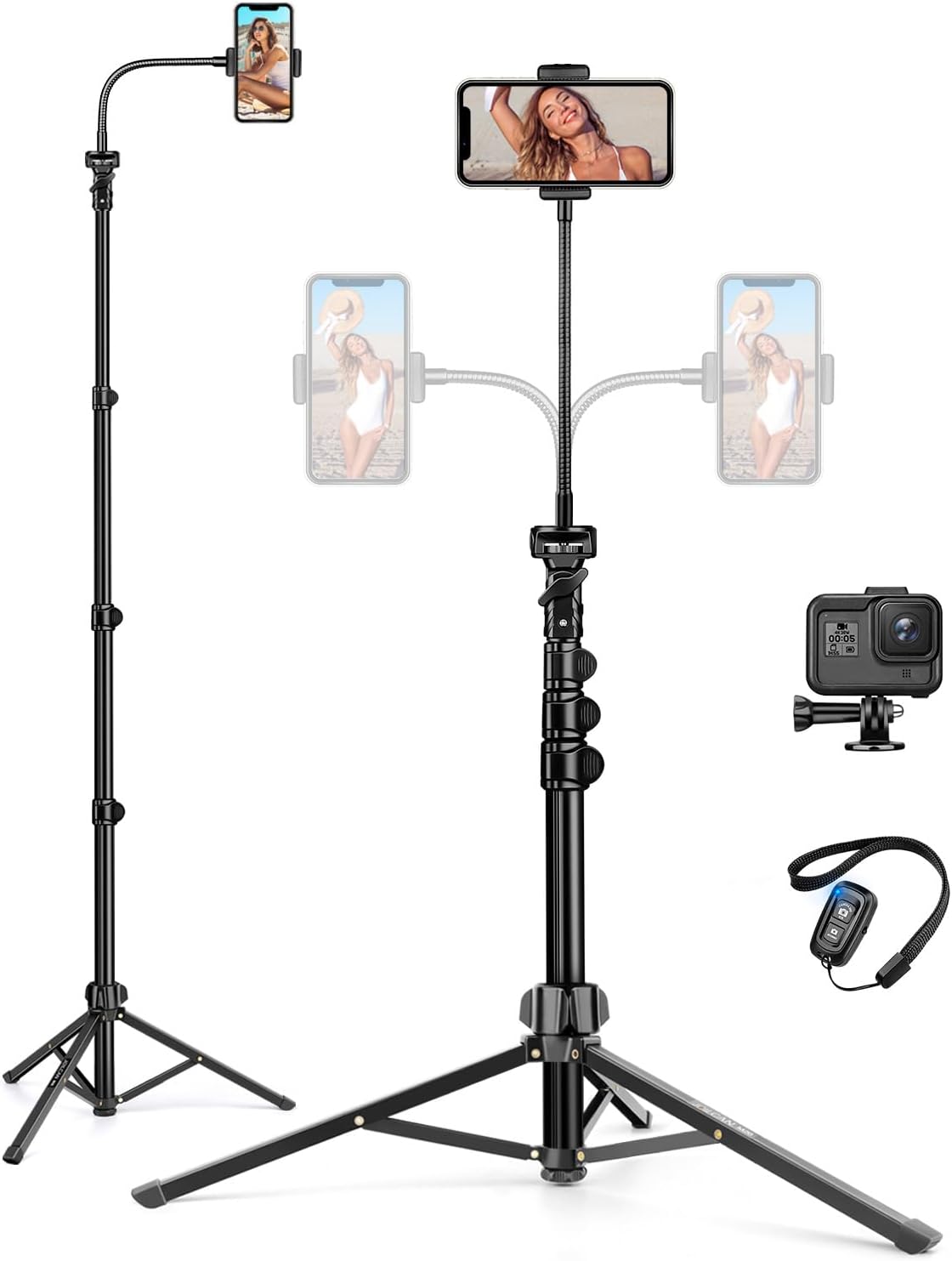 Detalle de JOILCAN 68" Phone Tripod with Overhead Gooseneck & Remote Control for Smartphones
