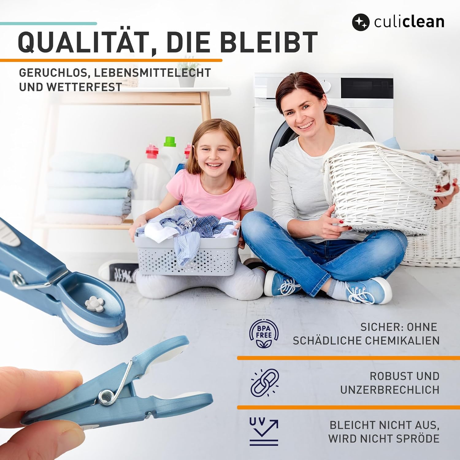 Thumbnail 4 de culiclean stabile Wäscheklammern ohne Abdruck – Blume Design, Softgrip, UV-beständig (48er) in Ultimate Gray-Weiss