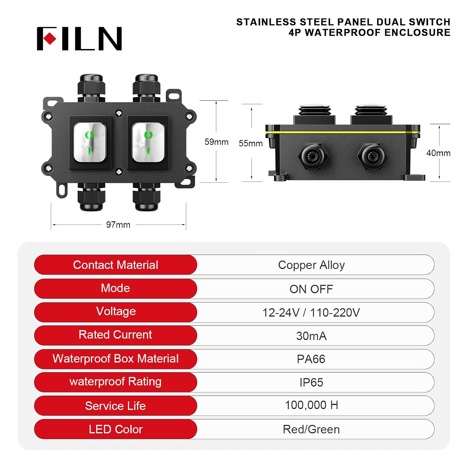 Detalle 2 de FILN Rocker Switch Set, 30A