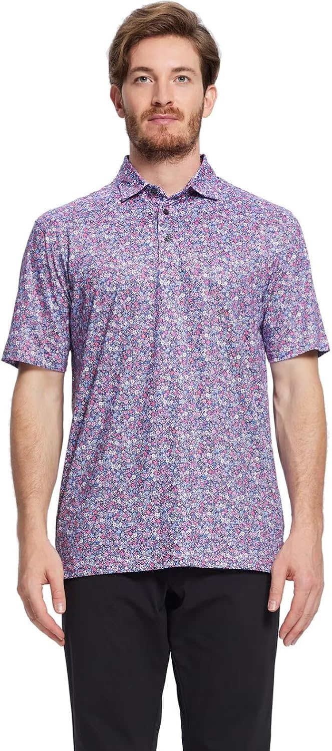 Detalle de Golf Shirts for Men Dry Fit Short Sleeve Print Performance Moisture Wicking Polo Shirt