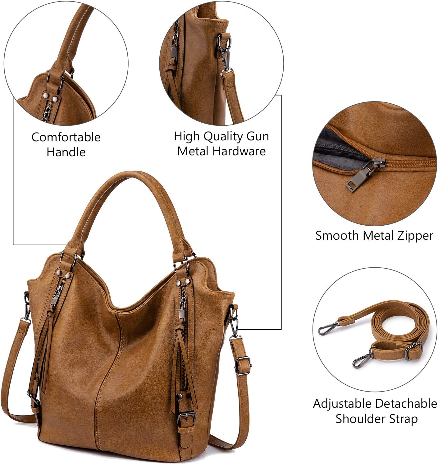 Thumbnail 2 de Realer Sac à main bandoulière femme en cuir PU brun clair avec 2 pièces